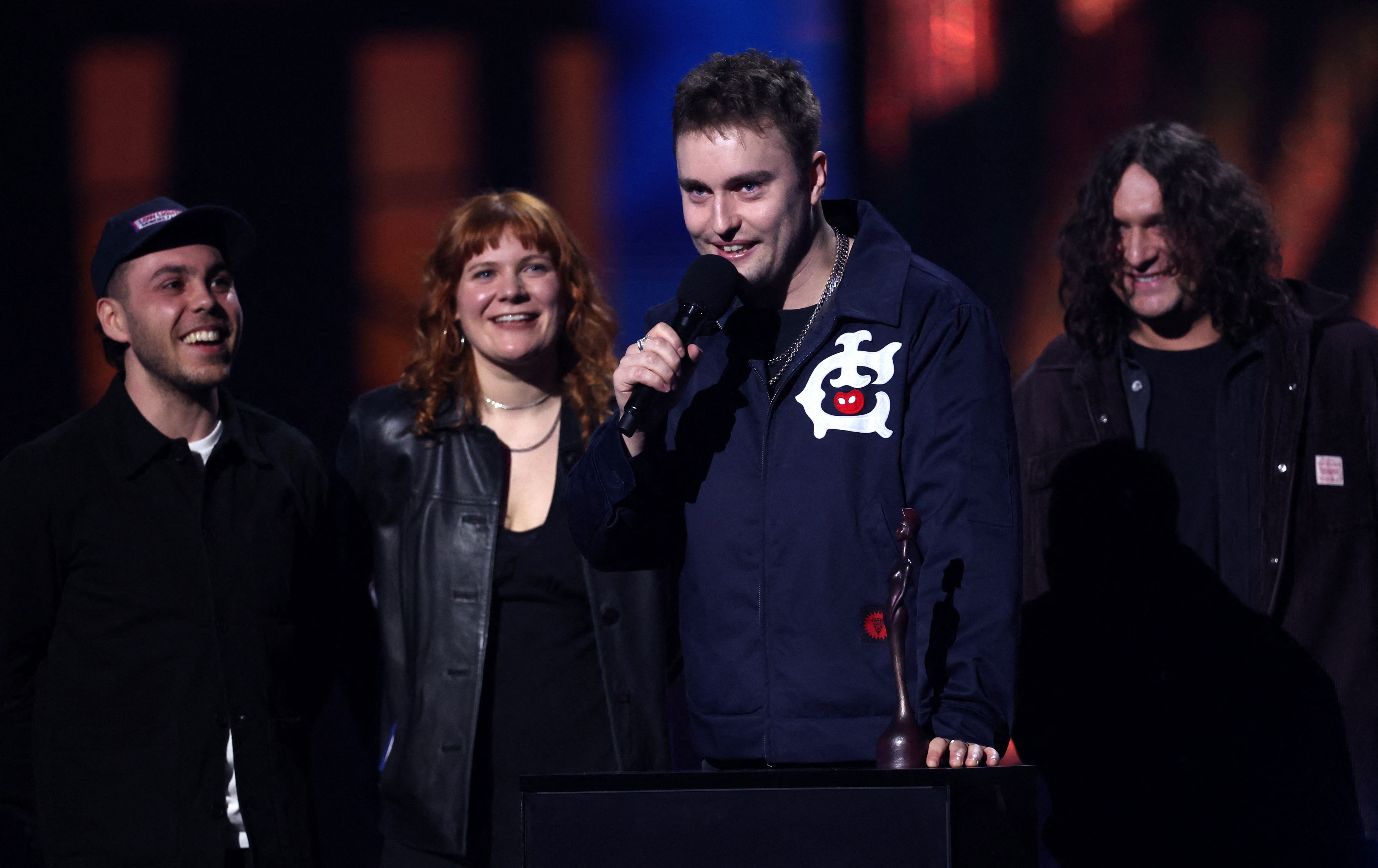Sam Fender accepting his award for Best Alternative Rock