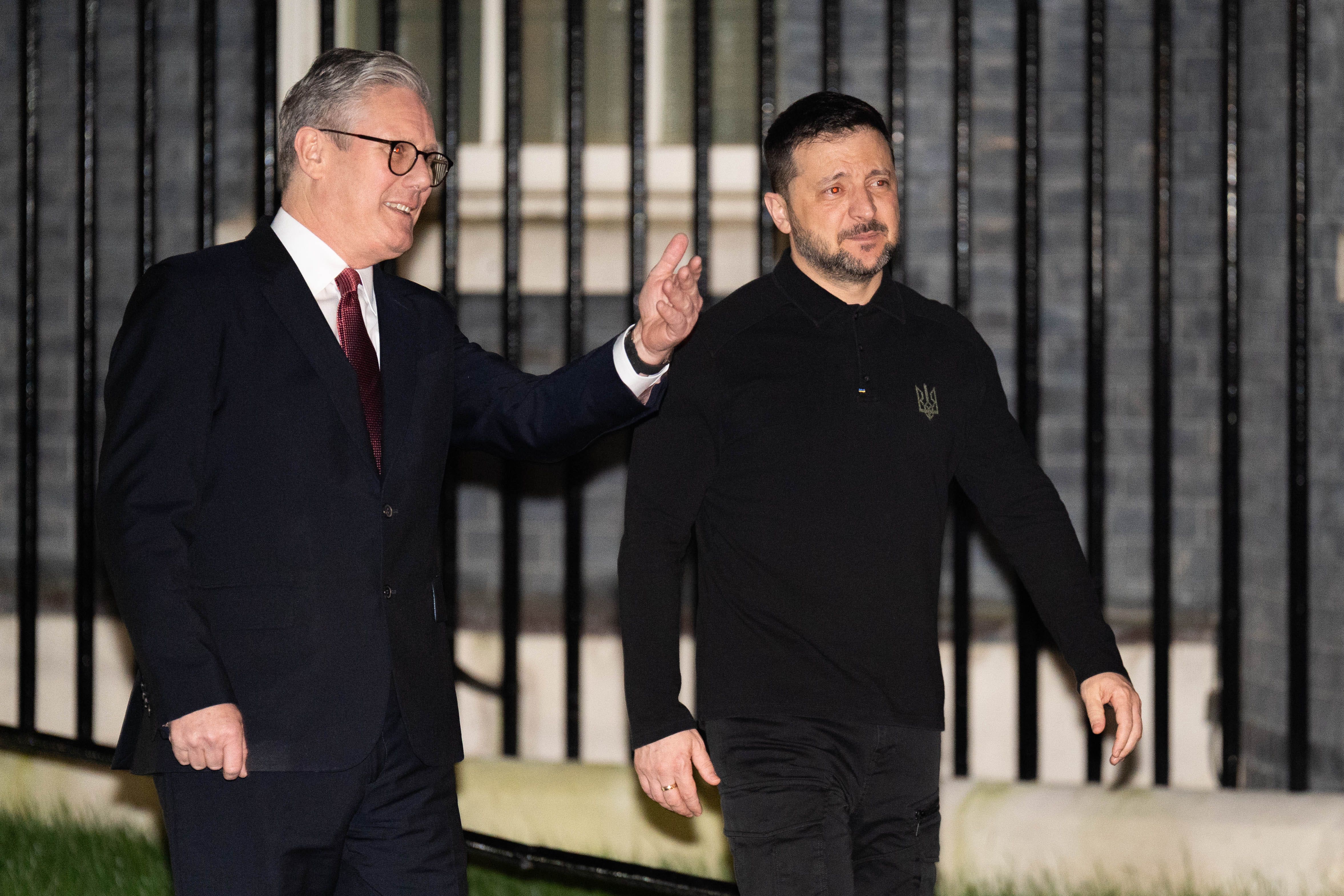 Prime Minister Sir Keir Starmer with Ukrainian President Volodymyr Zelensky as he leaves 10 Downing Street, London, following their bilateral meeting (James Manning/PA)