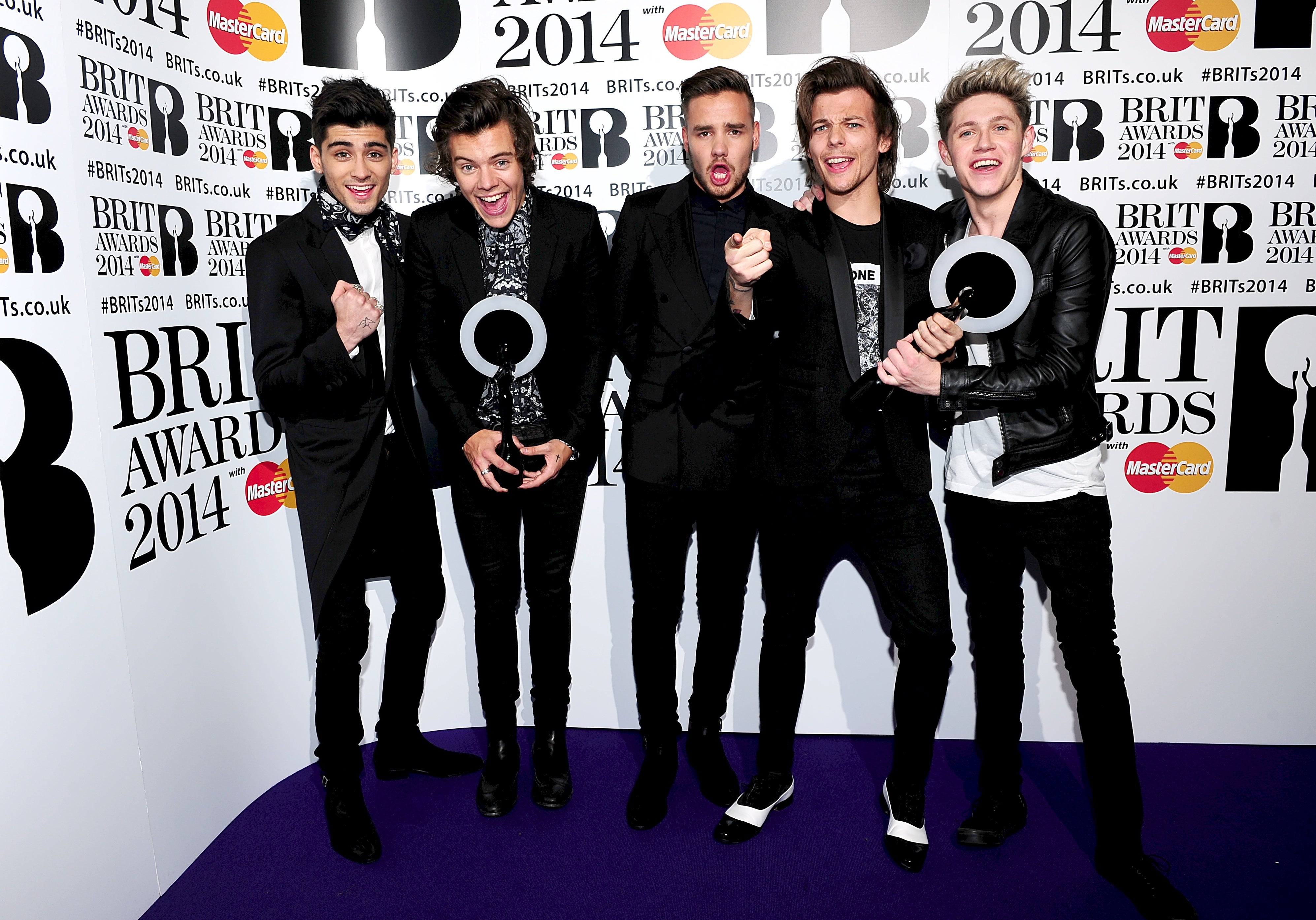 One Direction, from left Zayn Malik, Harry Styles, Liam Payne, Louis Tomlinson and Niall Horan at the 2014 Brit Awards (PA)