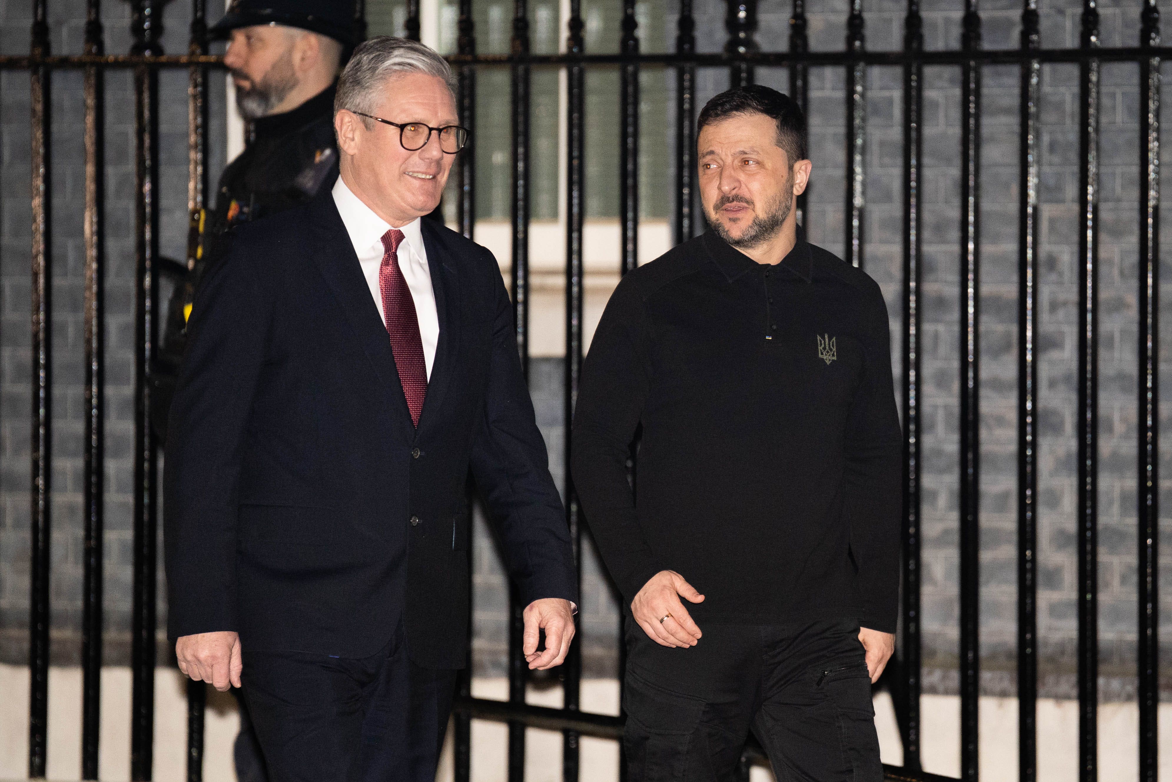 Prime Minister Sir Keir Starmer with Ukrainian President Volodymyr Zelensky as he leaves 10 Downing Street following their bilateral meeting (James Manning/PA)