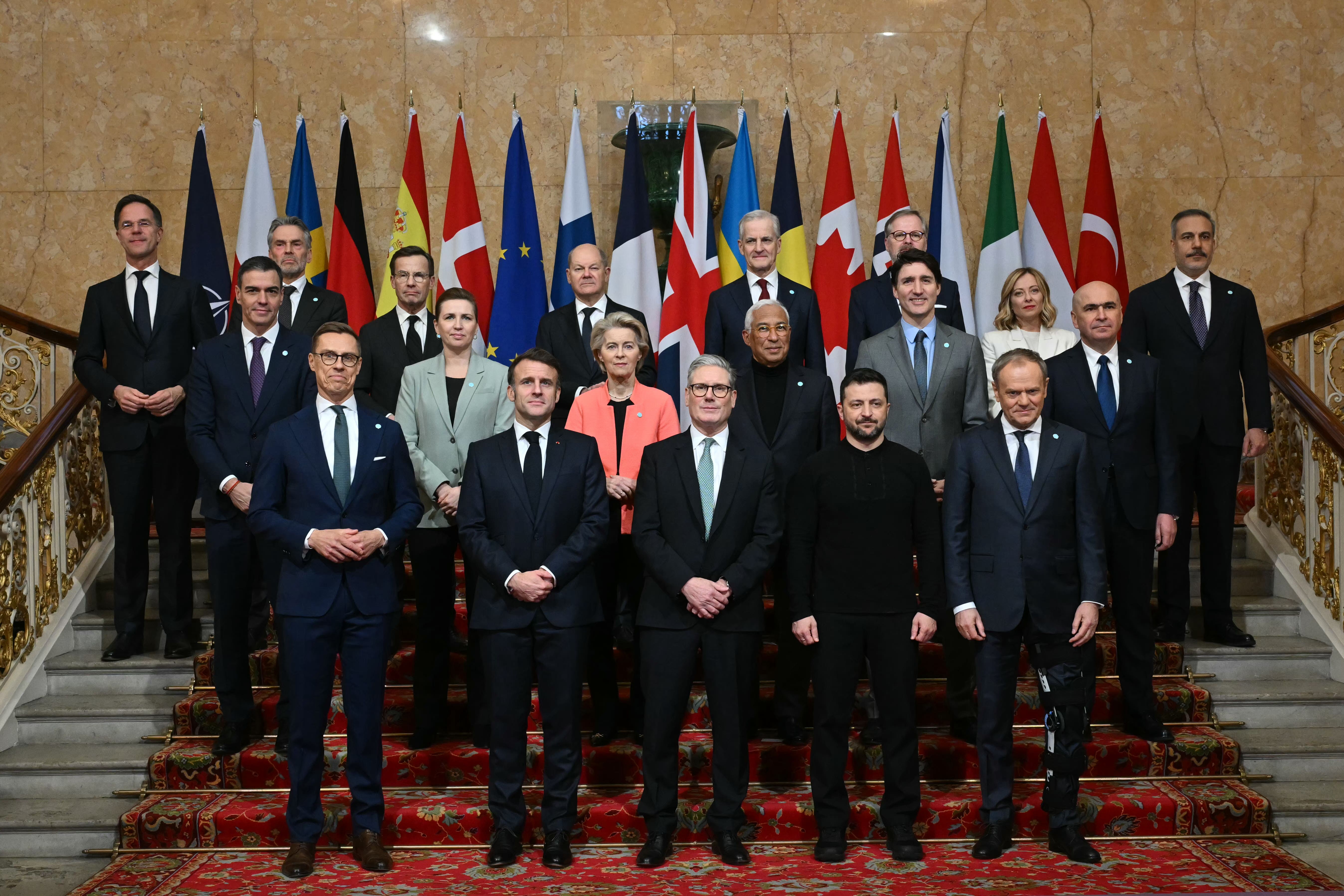 Prime Minister Sir Keir Starmer joins European leaders for a photo during a leaders’ summit on the situation in Ukraine at Lancaster House, London (Justin Tallis/PA)