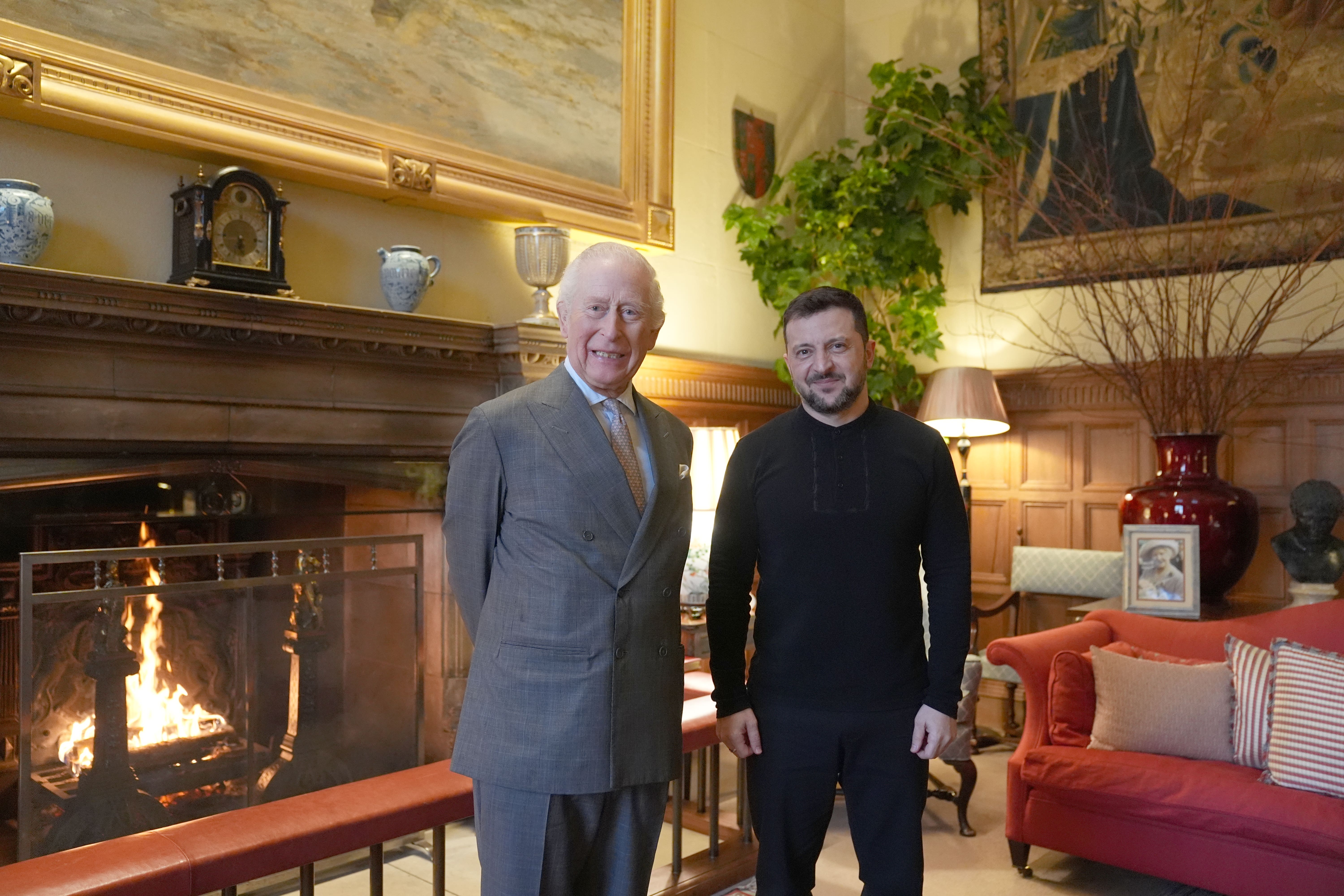 Charles received President Zelensky in the Saloon at Sandringham House (Joe Giddens/PA)