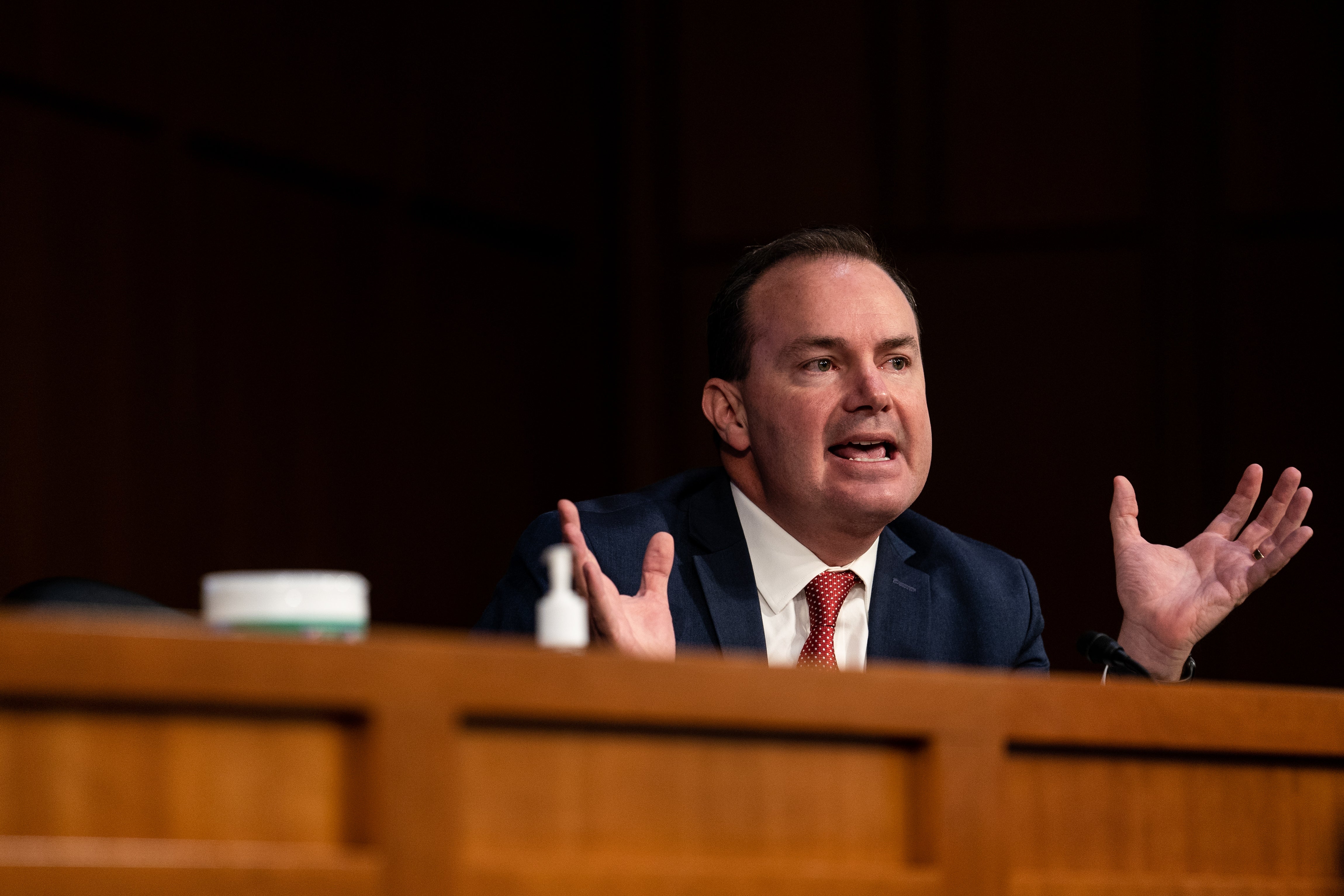 US Sen. Mike Lee (R-UT) speaks during Supreme Court Justice nominee Judge Amy Coney Barrett's Senate Judiciary Committee confirmation hearing for Supreme Court Justice in the Hart Senate Office Building on October 12, 2020 in Washington, DC. He has suggested that the US should leave NATO