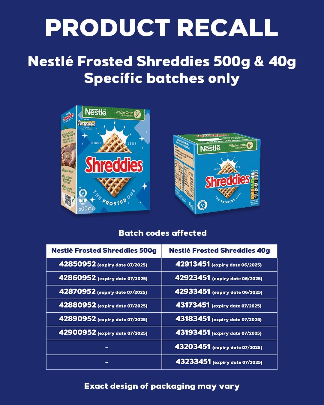 Specific batches of the popular cereal have been recalled