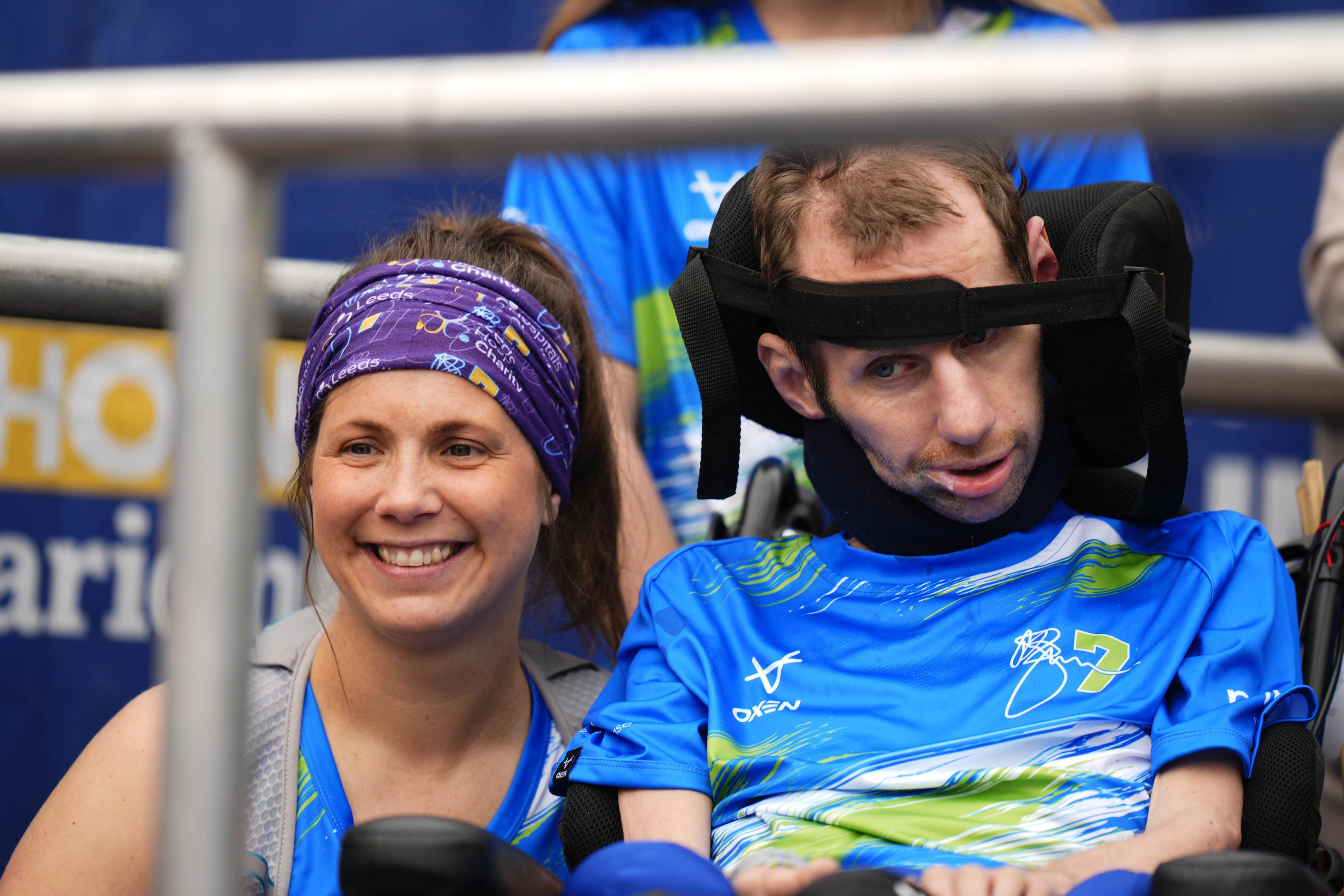 Lindsey Burrow, with husband Rob, at last year’s Rob Burrow Leeds Marathon (Danny Lawson/PA)