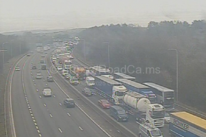 There were 10 miles of tailbacks on Monday morning, National Highways said