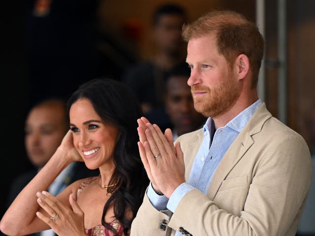 <p>Prince Harry became emotional as he said media attacks had made his wife’s life ‘an absolute misery’ </p>