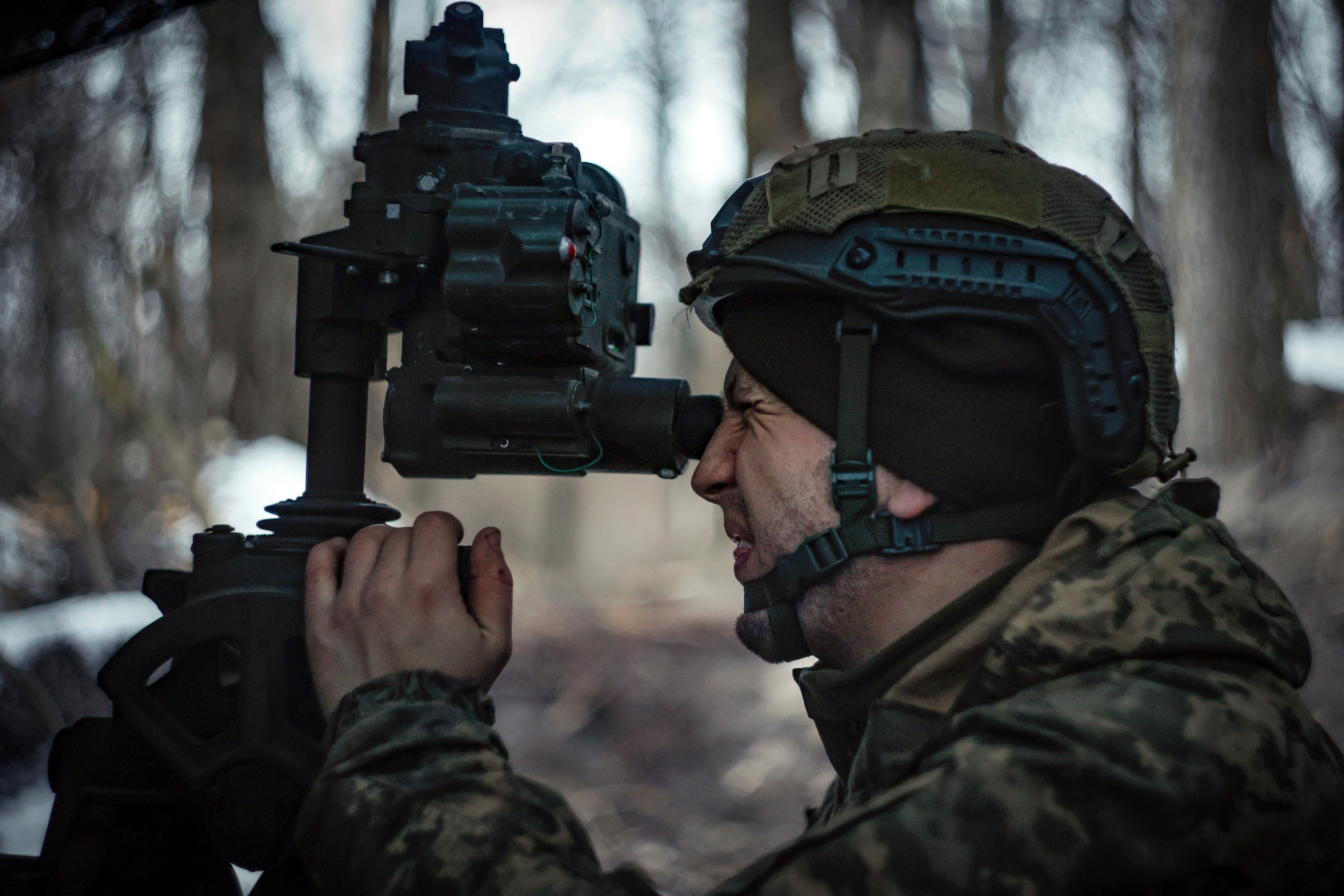 A Ukrainian serviceman at the front line near Donetsk, Ukraine, Monday, 3 March