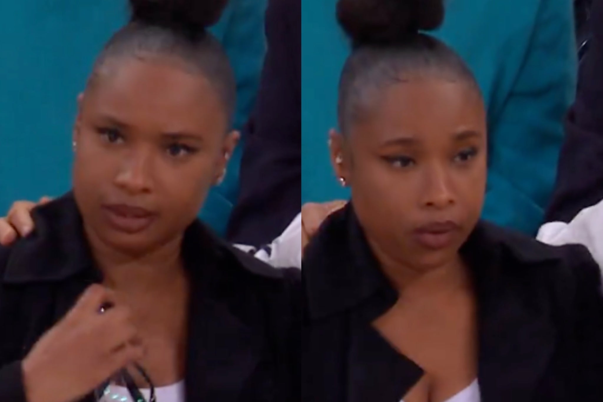 Jennifer Hudson looked shell-shocked after taking a basketball to the face at Madison Square Garden