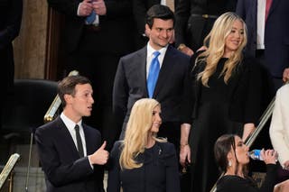 Tiffany Trump, top row right, and her husband Michael Boulos, Ivanka Trump, first row center, and her husband Jared Kushner