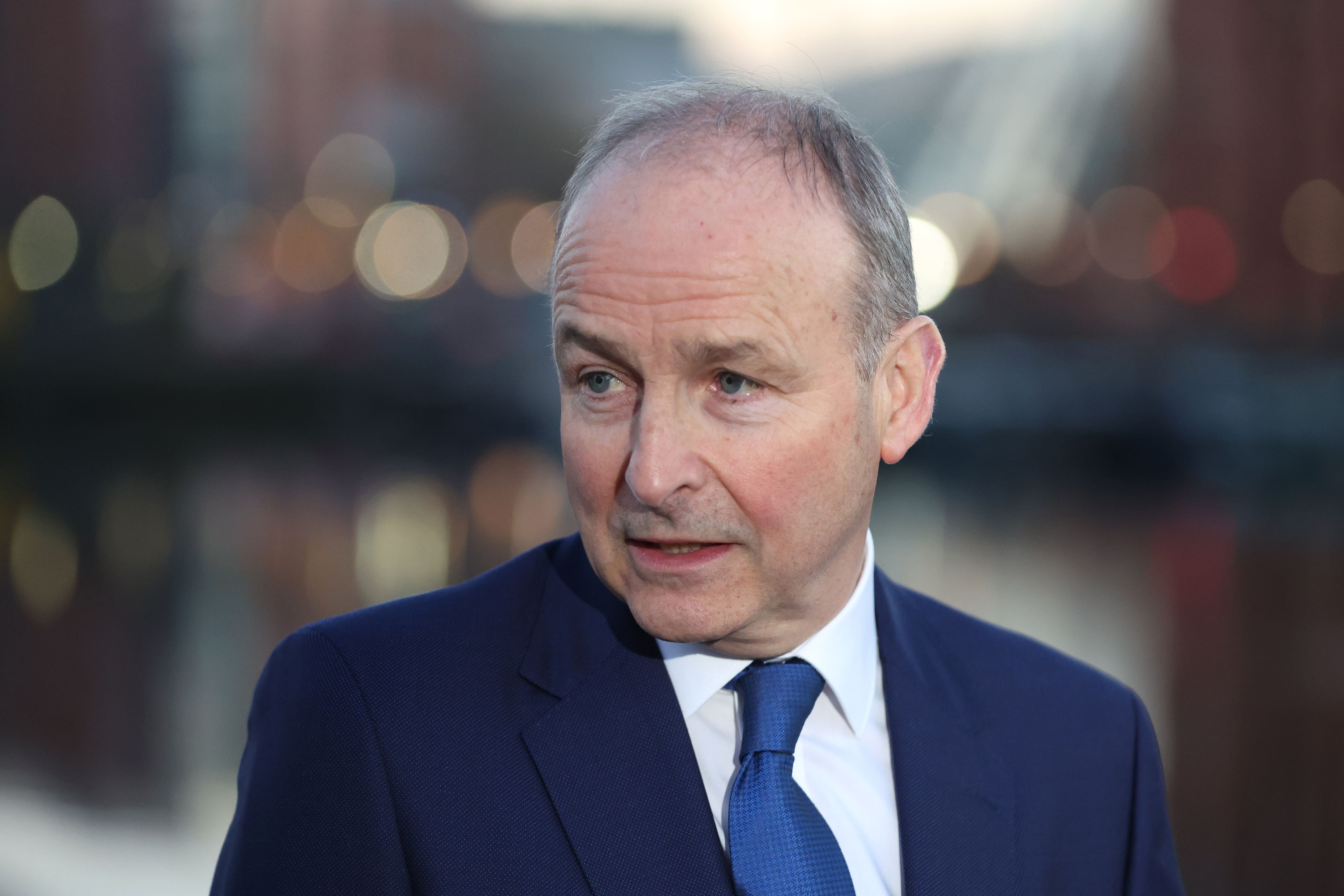 Taoiseach Micheal Martin speaks to the media in Liverpool, ahead of the first in a new series of annual UK-Ireland Summits taking place in Britain (Cameron Smith/PA)