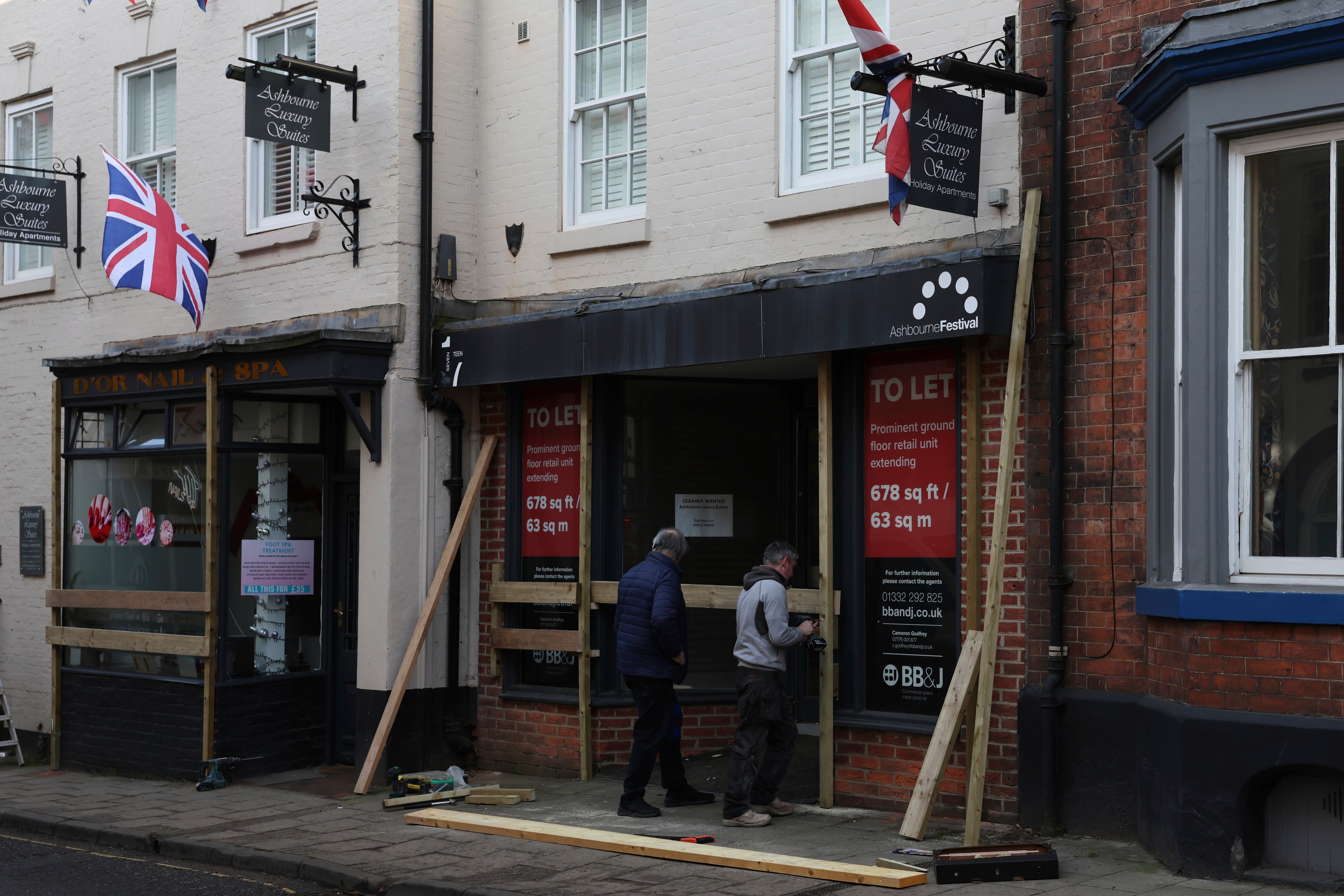 Shops are boarded ahead of the match