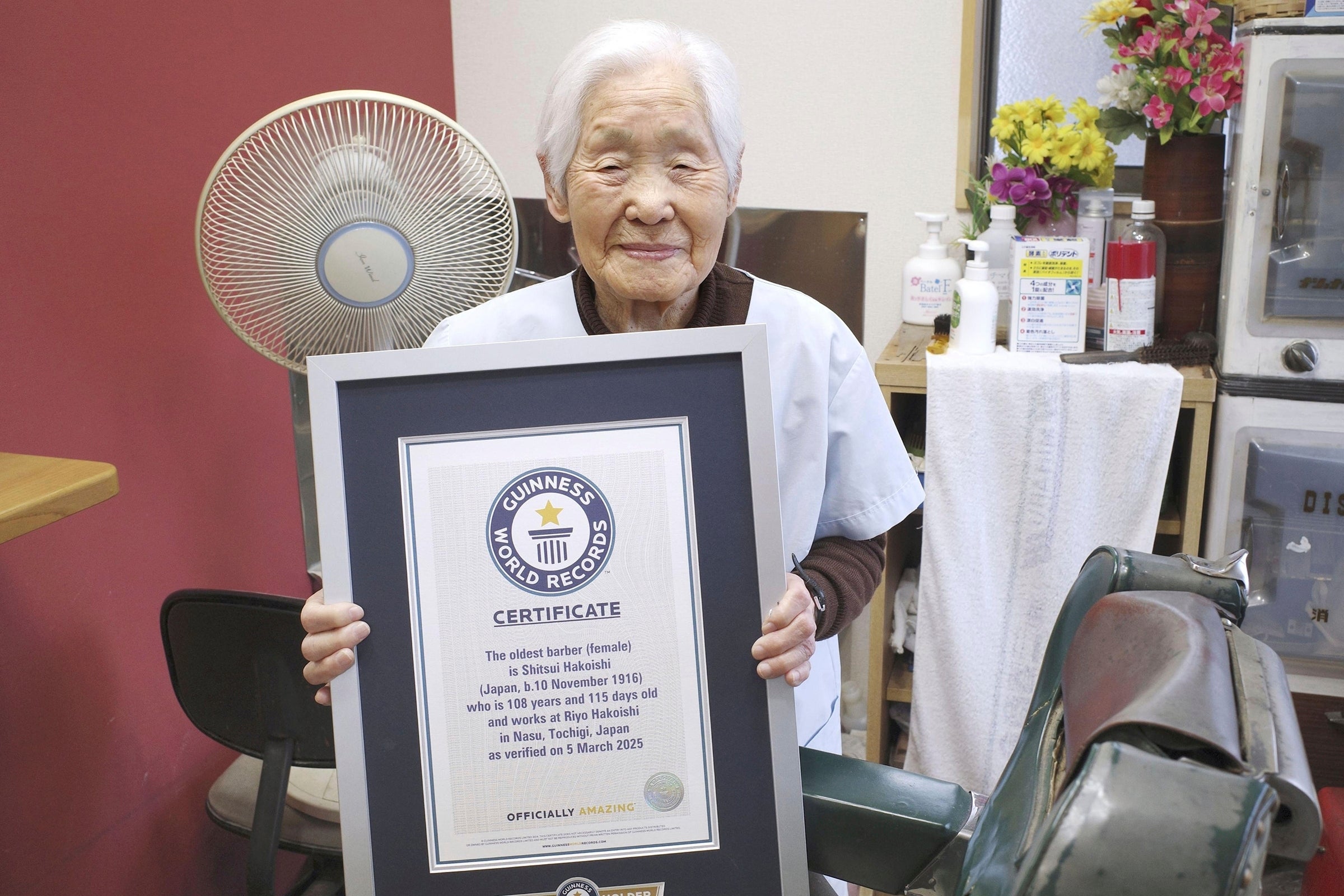 Shitsui Hakoishi holds the Guinness World Record for the oldest female barber