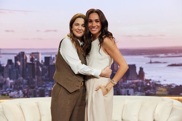 <p>Meghan Markle (right) made an appearance on Drew Barrymore’s talk show to promote her new Netflix show</p>
