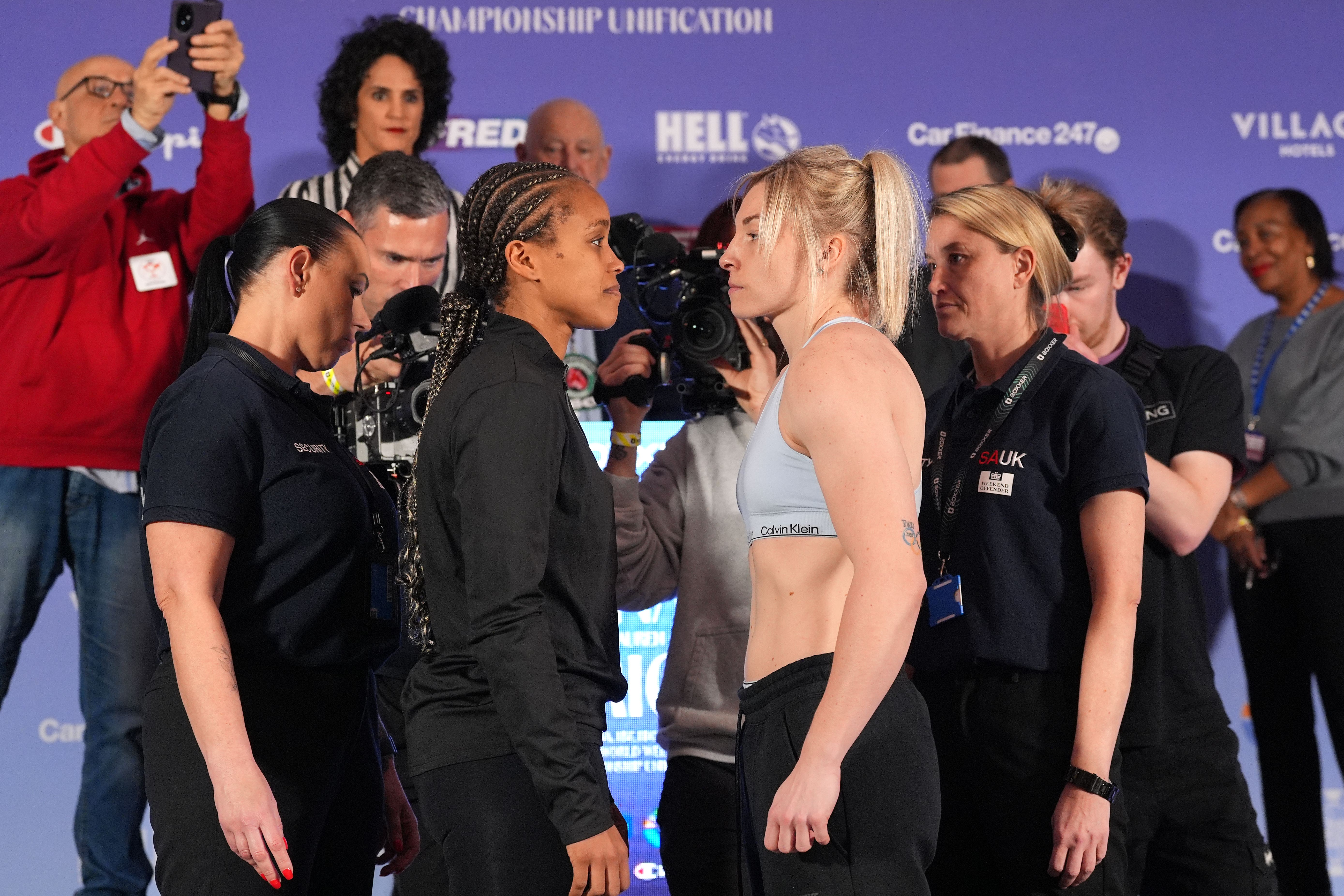 Natasha Jonas (left) and Lauren Price face off for the final time before Friday’s fight