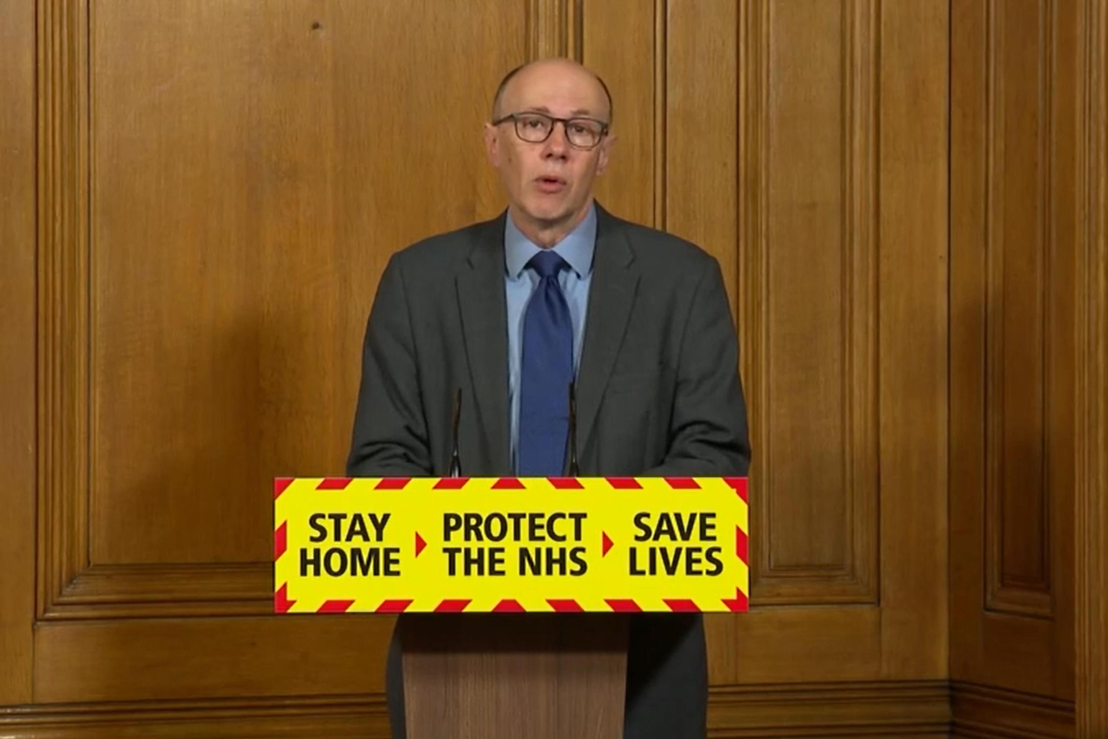 Sir Stephen Powis, during a media briefing in Downing Street, London (Video/PA)