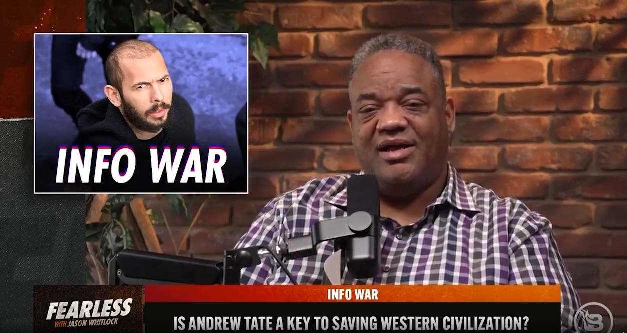 Right-wing podcaster Jason Whitlock heaps praise on Andrew Tate days after labeling him a "pimp" while blasting fellow conservatives for defending him.