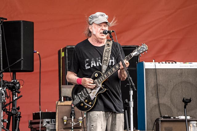 <p>Neil Young and Crazy Horse performs at the New Orleans Jazz & Heritage Festival in 2024 </p>
