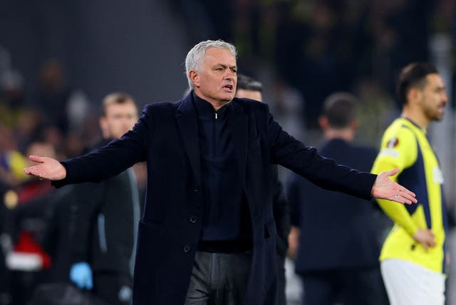 <p>Jose Mourinho watched his Fenerbahce side get turned over by Rangers in Turkey</p>