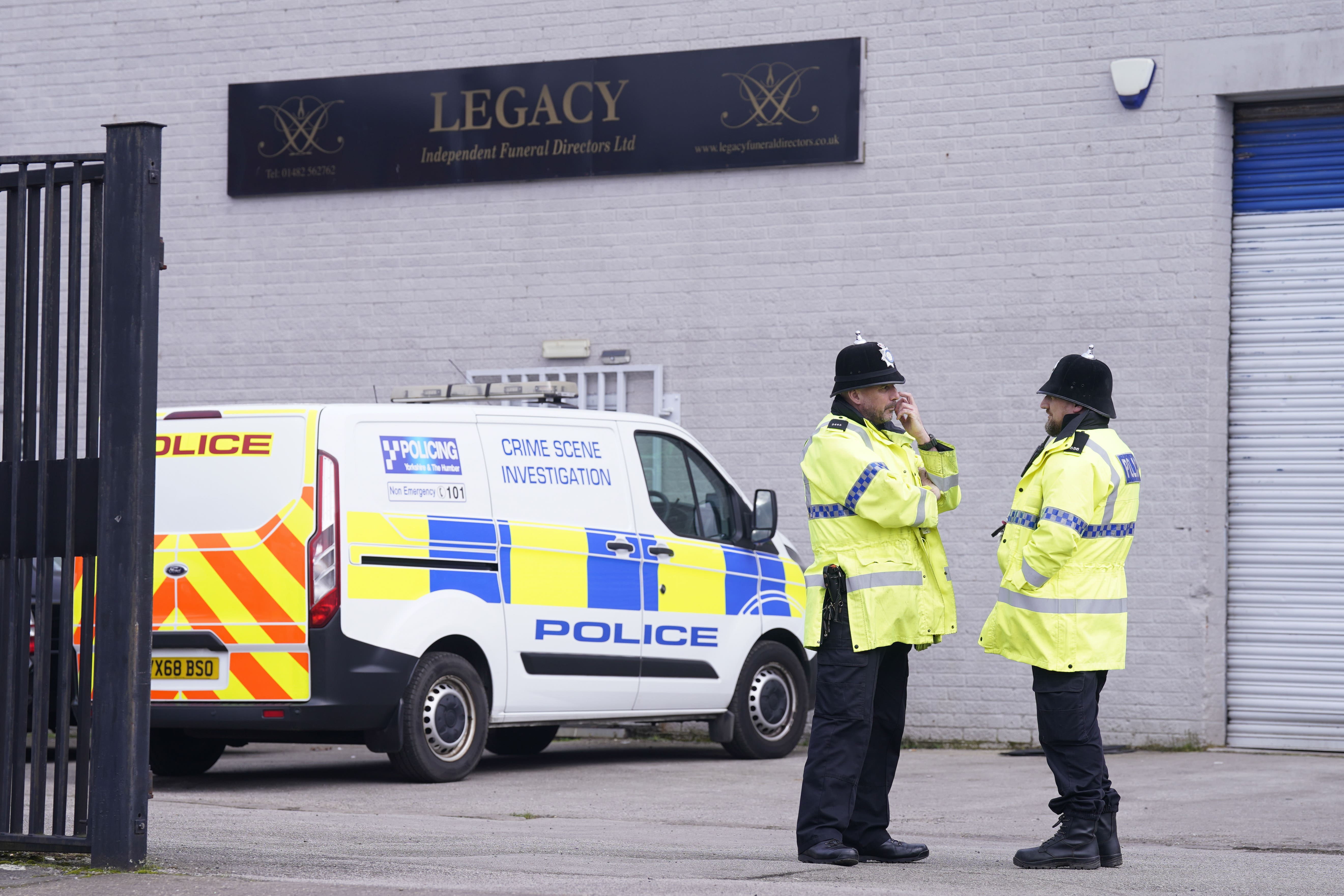 Police outside the Hessle Road branch of Legacy Independent Funeral Directors in Hull.