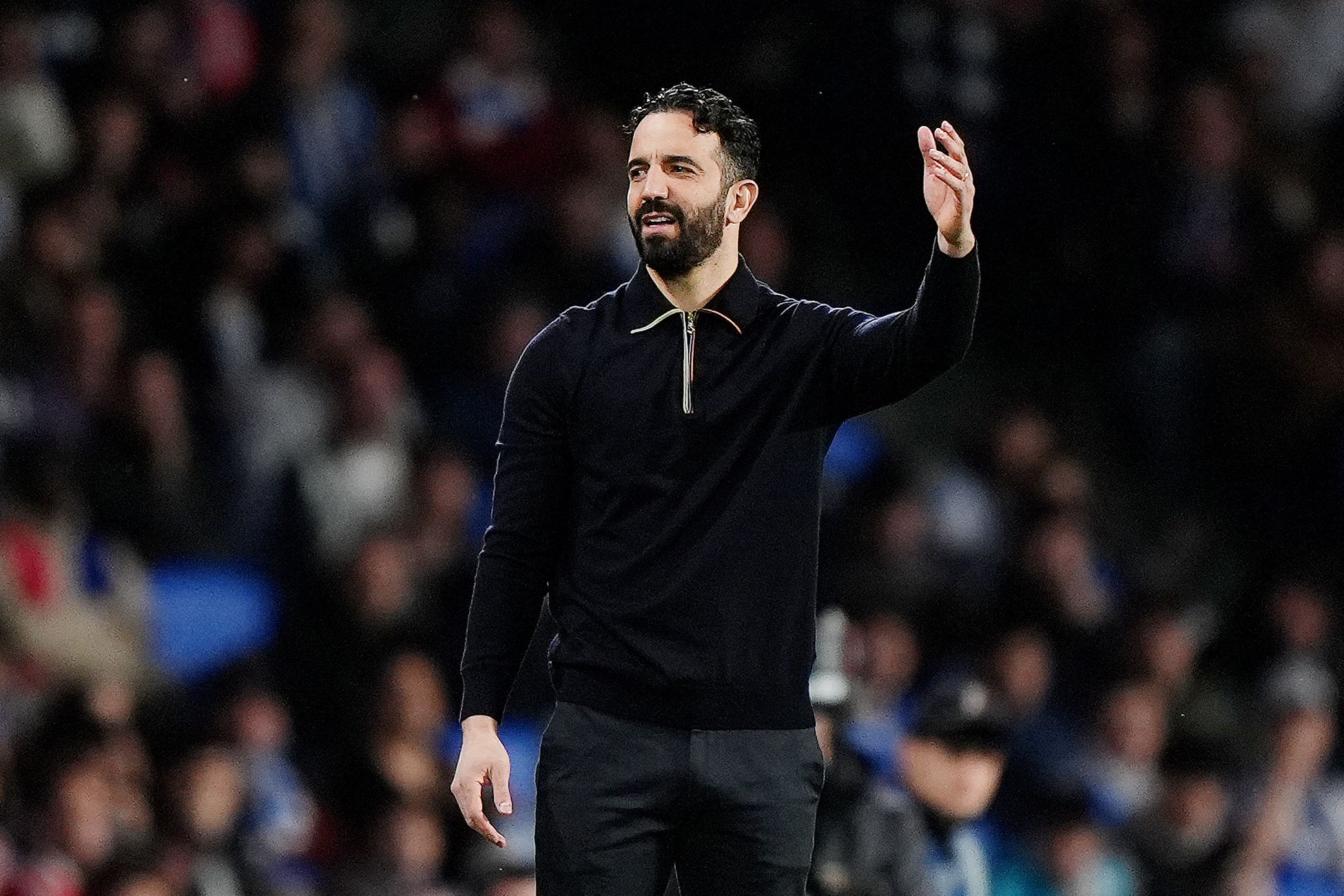 Manchester United manager Ruben Amorim gestures saw his side held by Real Sociedad
