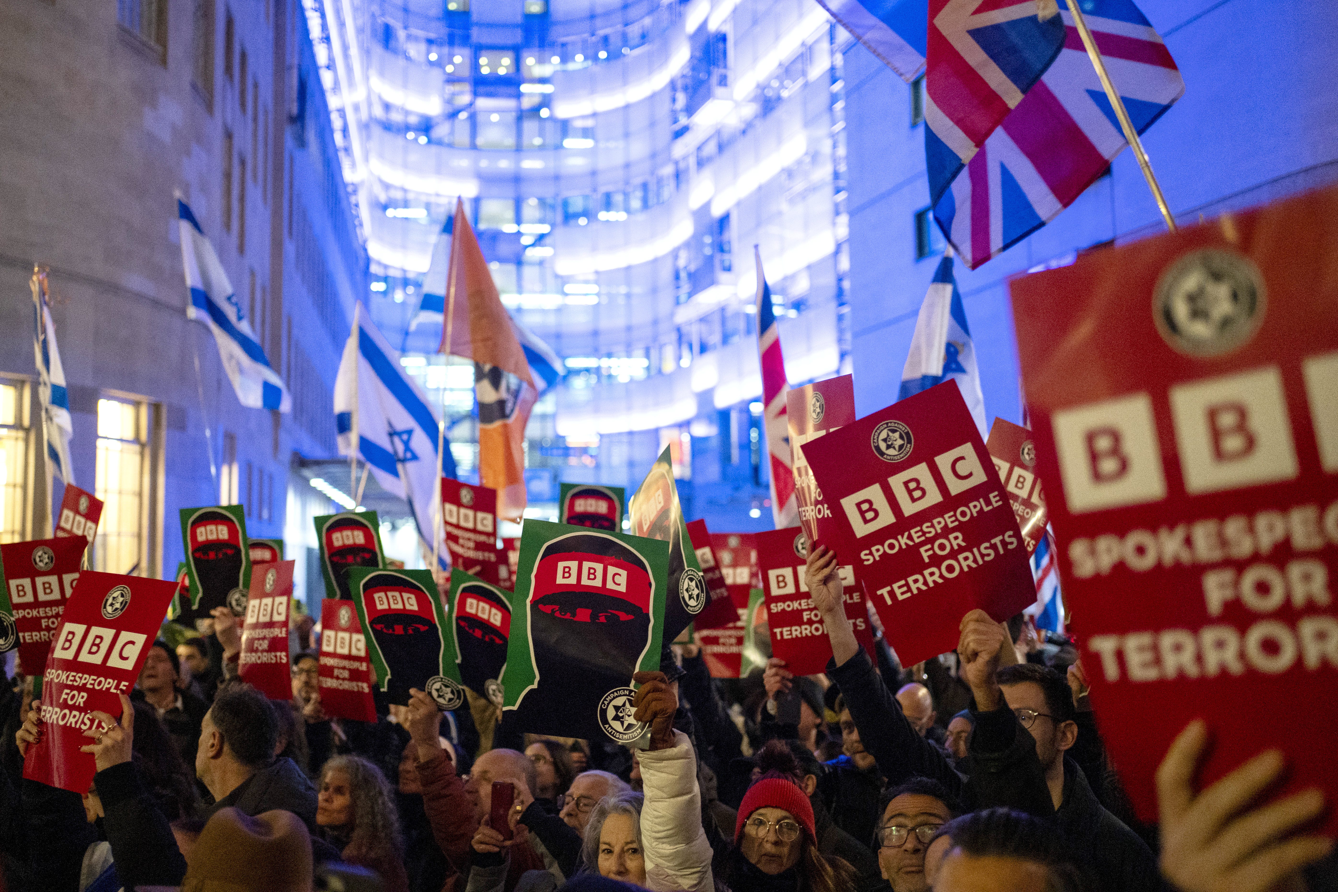 People took part in a protest outside Broadcasting House in central London (Ben Whitley/PA)