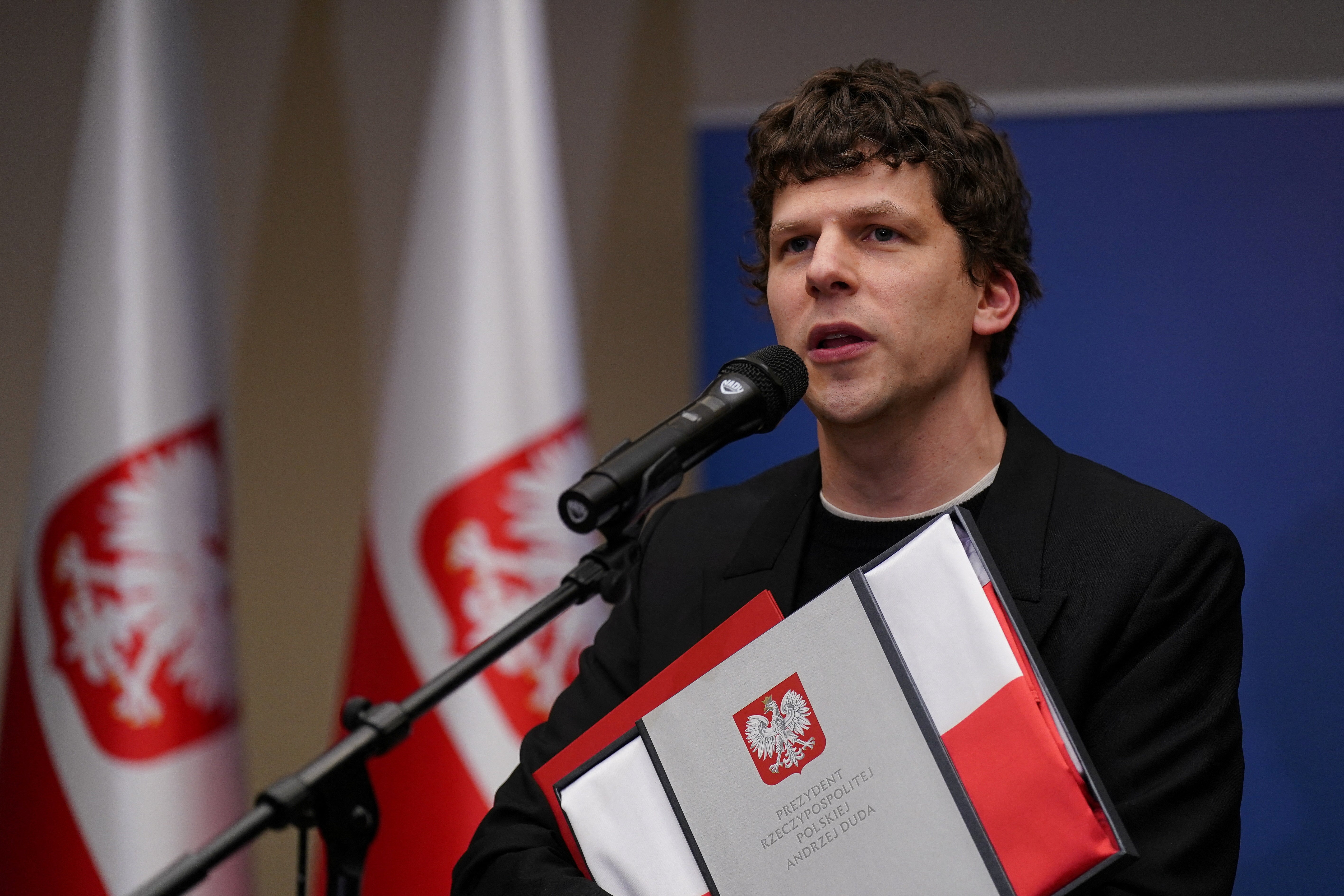 Jesse Eisenberg at a ceremony where he was granted Polish citizenship