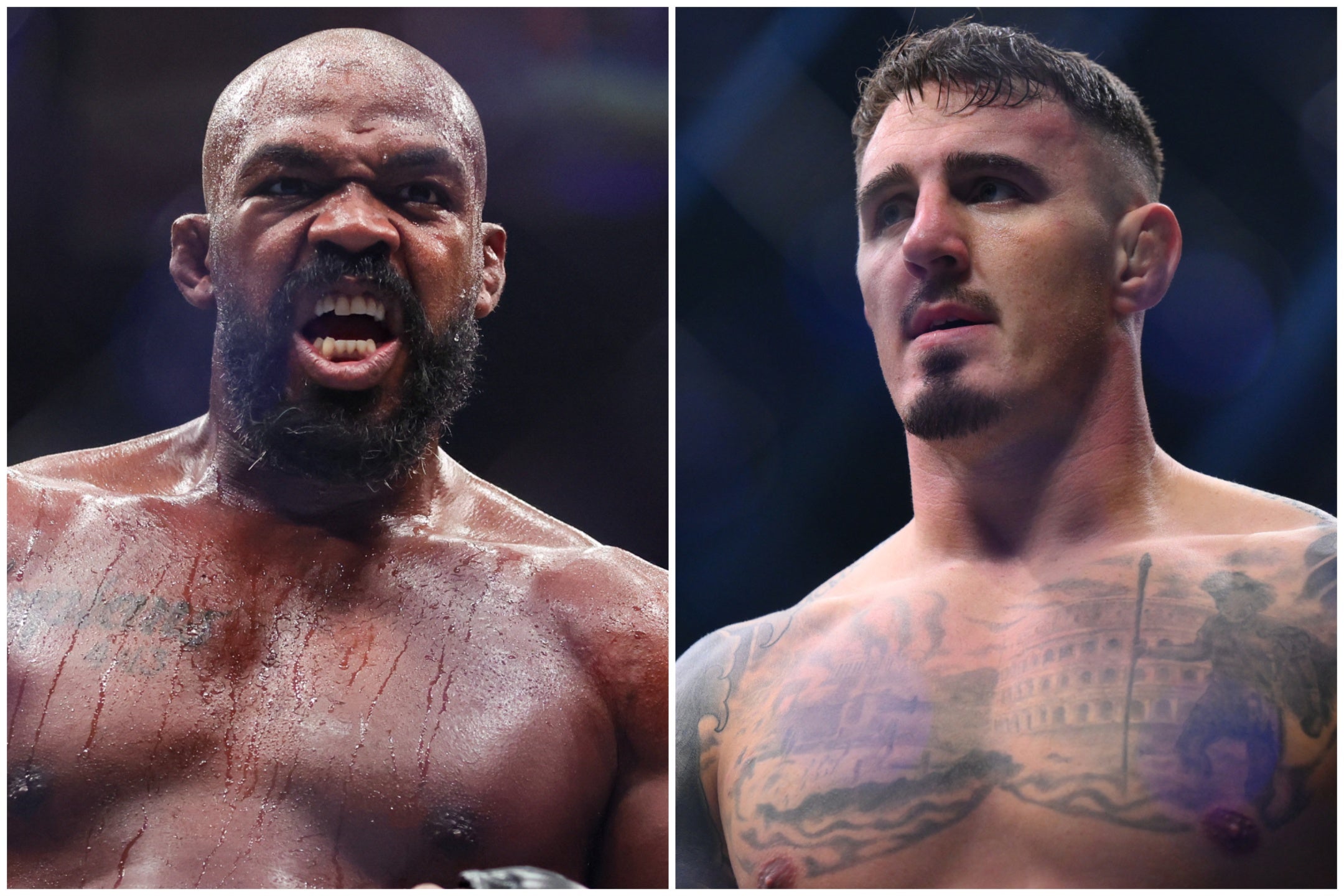 Jon Jones (left) and Tom Aspinall have no fight date confirmed