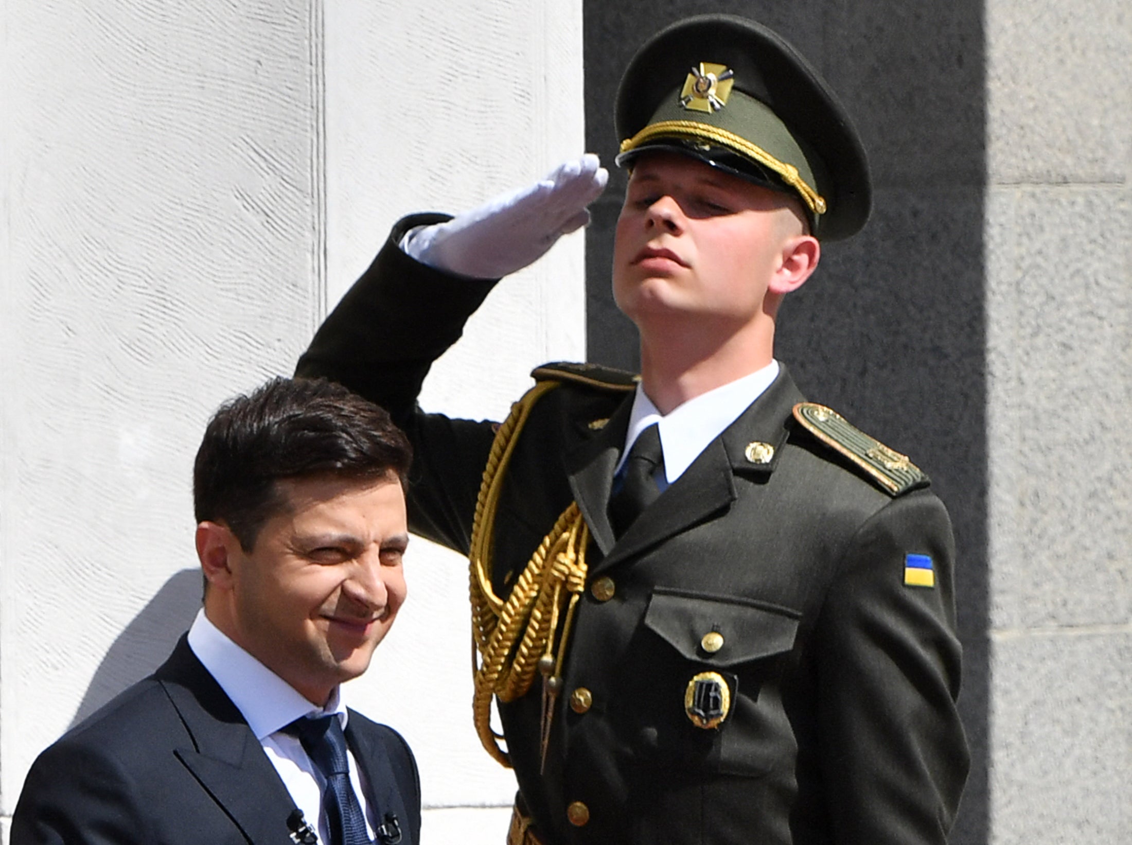 Ukraine's President Volodymyr Zelensky leaves the parliament after his inauguration ceremony in Kiev on 20 May , 2019