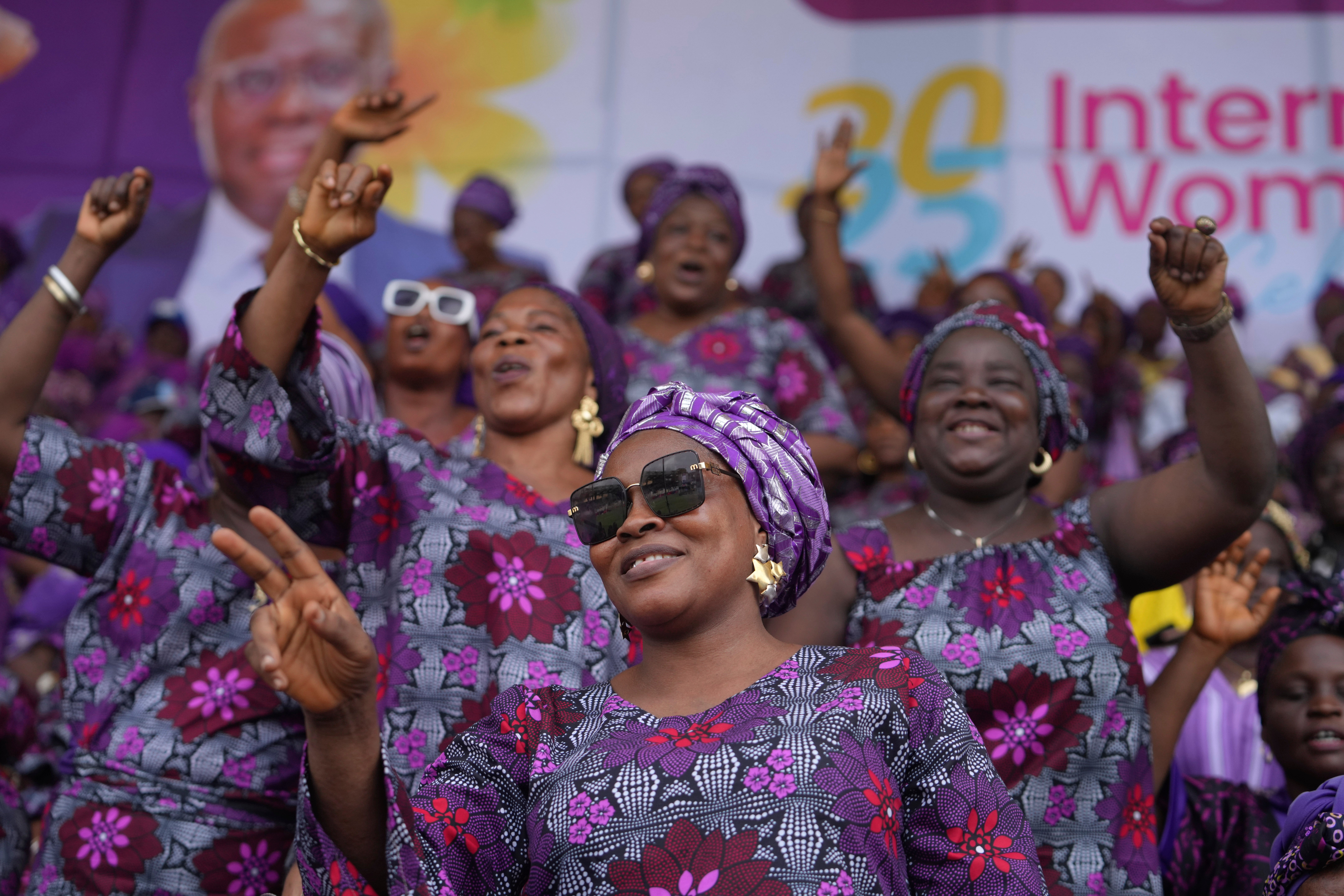 Women in Nigeria celebrate International Women's Day, first marked in 1911