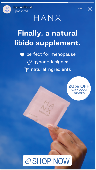 An ad by Hanx for a women's libido supplement for menopausal women was rejected