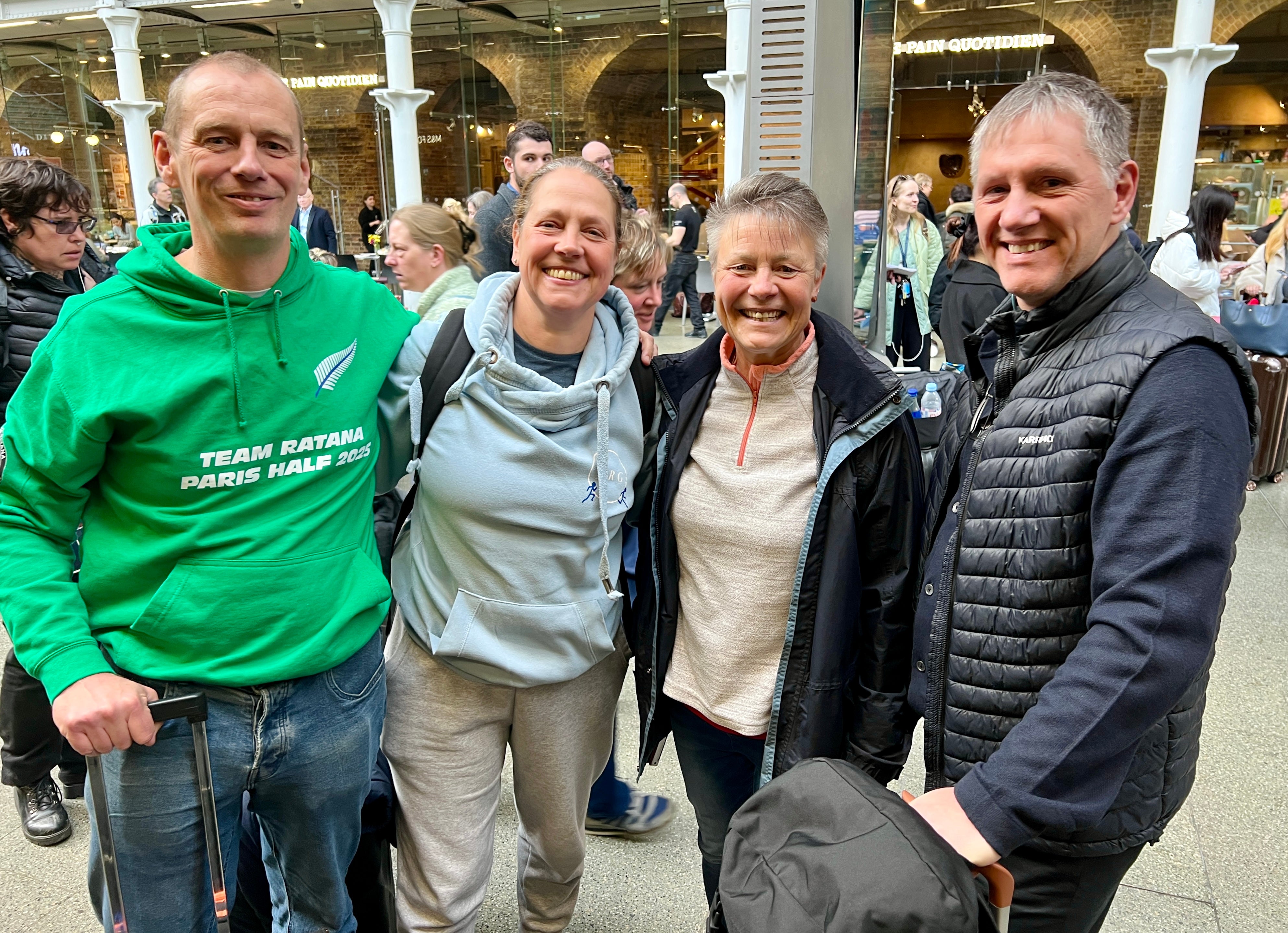 Bon voyage? Aidan Kelly, Ali Lapper, Carol Marsh and Lee Warwick at London St Pancras International, keeping cheerful as they tried to figure out how to reach Paris