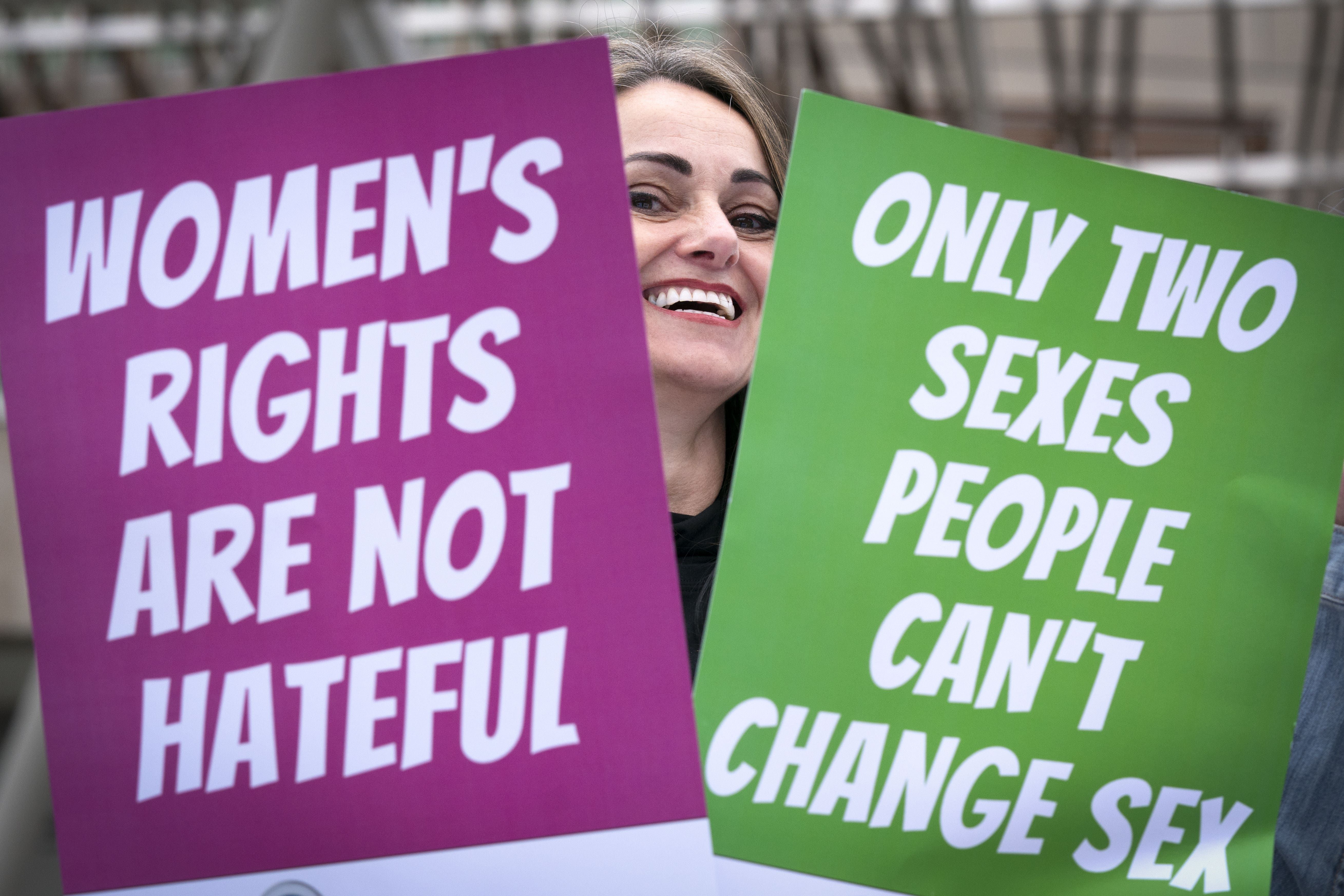 Members of the campaign group For Women Scotland demonstrate outside the Scottish Parliament at Holyrood in Edinburgh in 2021 (Jane Barlow/PA)