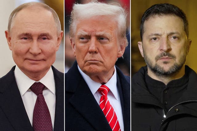 <p>From left: Vladimir Putin, Donald Trump and Volodymyr Zelensky</p>