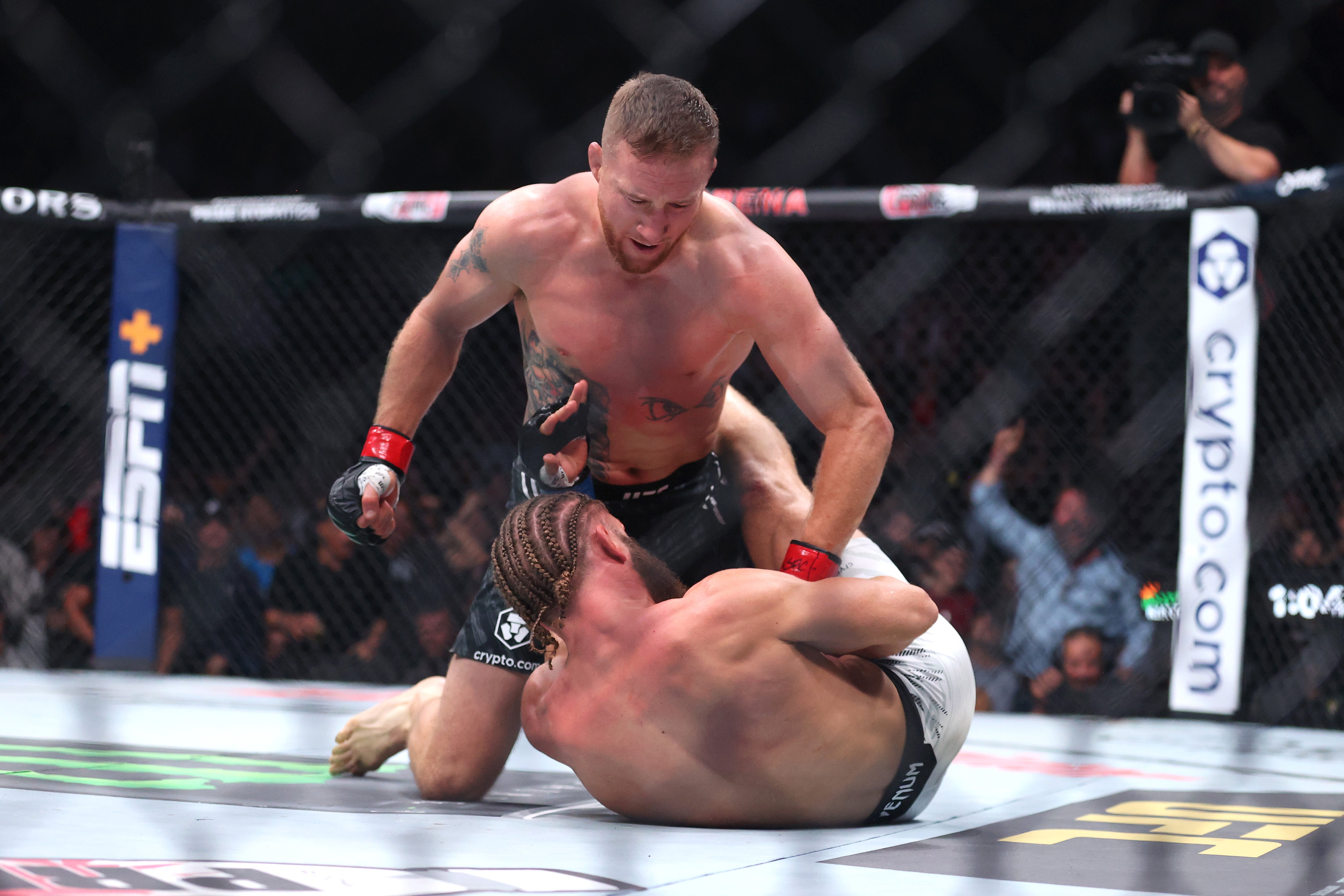 Justin Gaethje (above) during his second win against Rafael Fiziev
