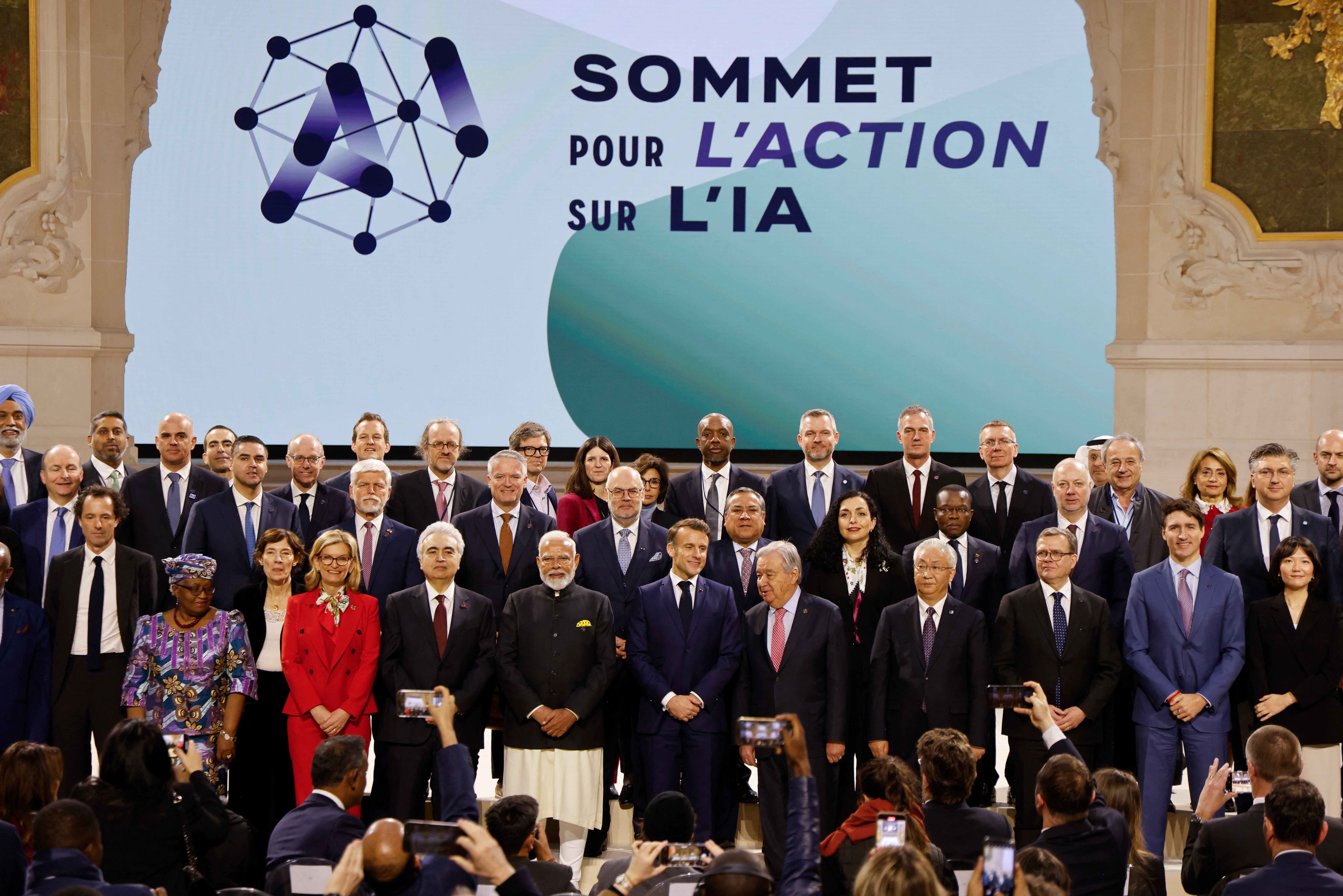 World leaders and attendees at the Artificial Intelligence (AI) Action Summit, at the Grand Palais, Paris, on 11 February 2025