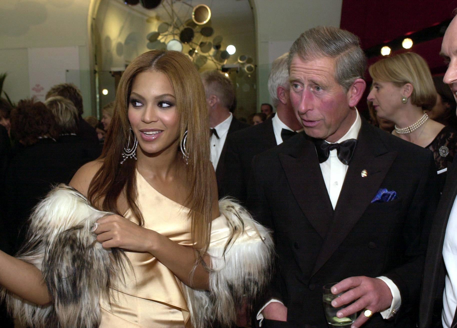 Charles meets Beyonce during the Fashion Rocks For The Prince’s Trust event at the Royal Albert Hall in 2003, where she performed Crazy in Love