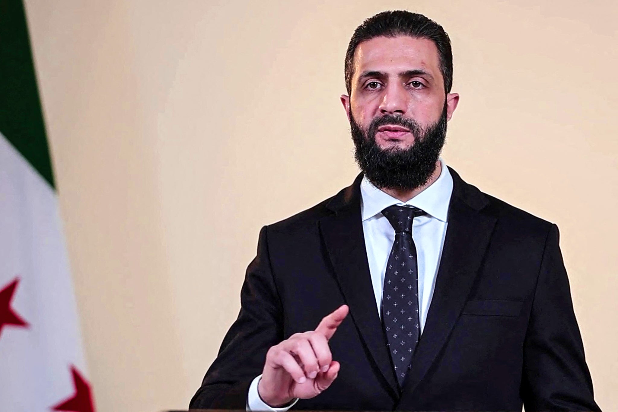Syrian leader Ahmed al-Sharaa speaks in Damascus