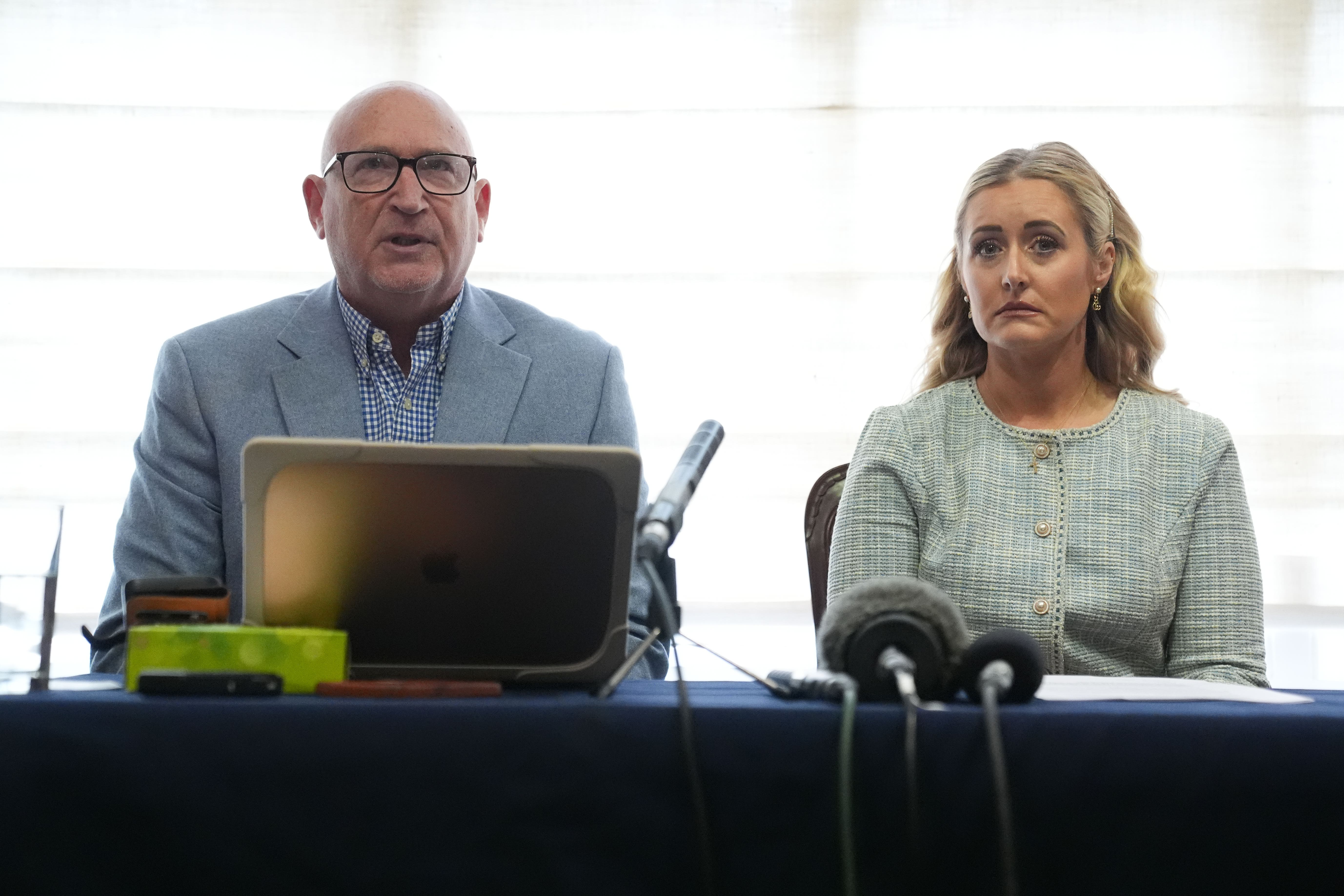 Radd Seiger, advisor and spokesperson, and Katie Amess, the daughter of Sir David Amess (Lucy North/PA)