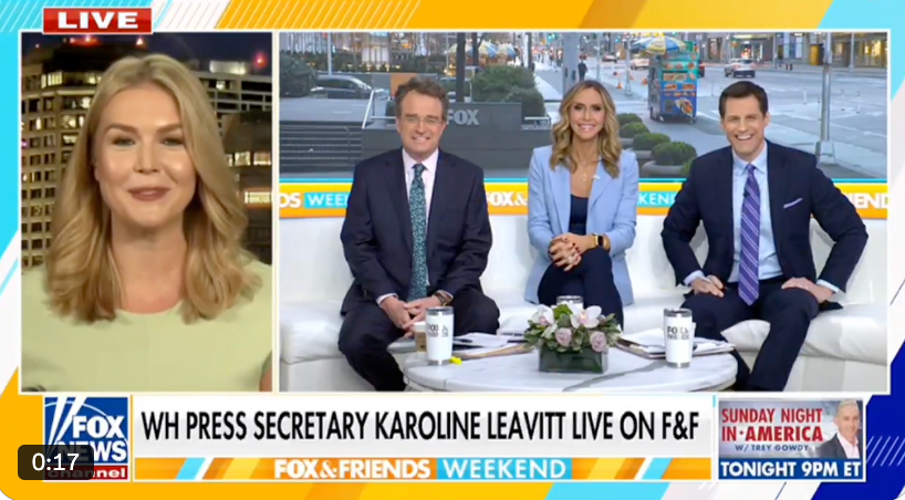 Lara Trump was interviewing Karoline Leavitt Sunday on Fox News when she made the remark about her father-in-law
