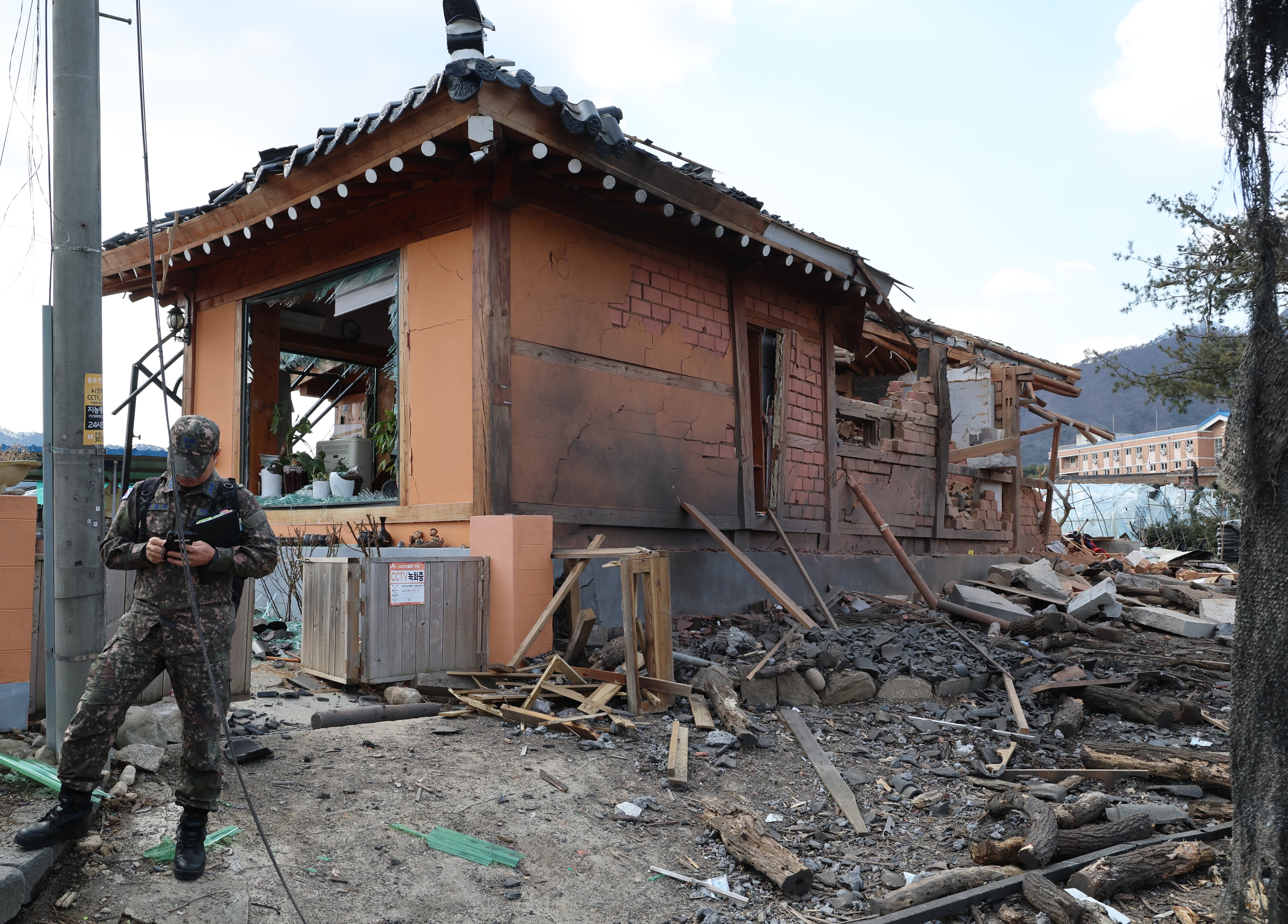House damaged in accidental bombing of a village by a South Korean fighter in Pocheon