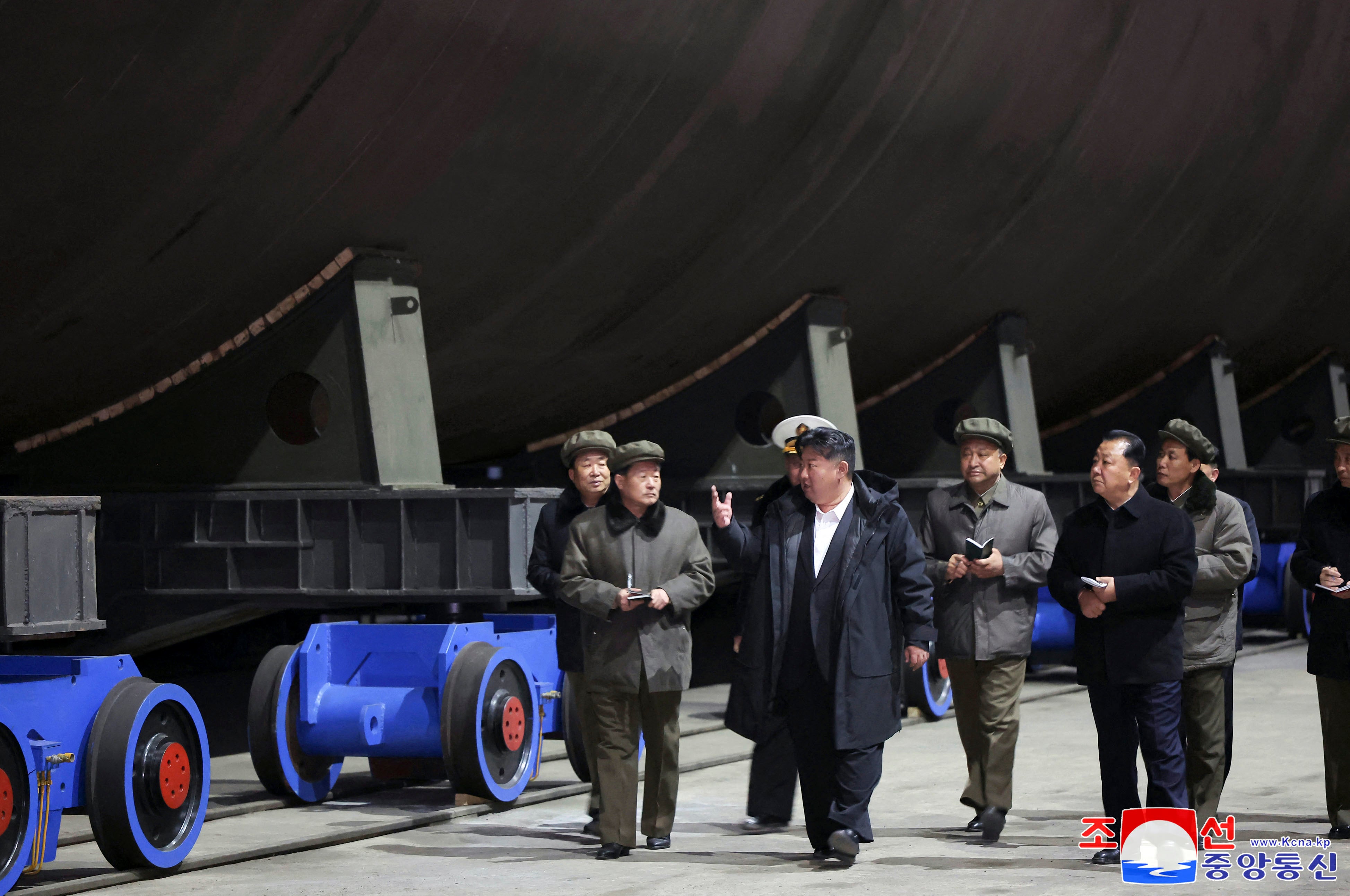 Kim Jong Un inspecting a shipyard at an undisclosed location in North Korea