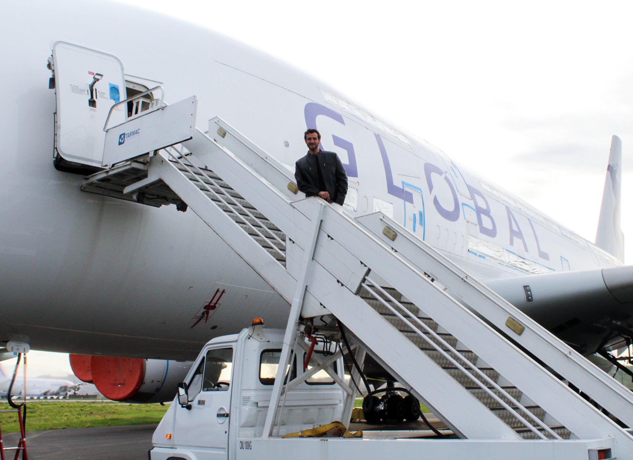 Start up: James Asquith, founder of Global Airlines, on the steps of one of his Airbus A380 aircraft