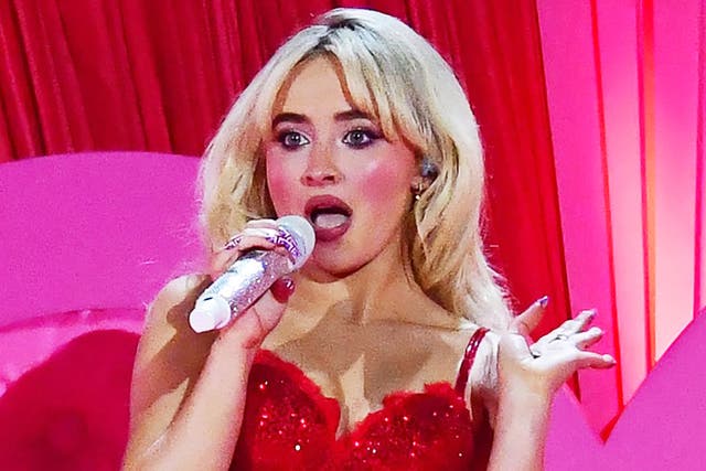 <p>Sabrina Carpenter performs at the Brit Awards in March 2025</p>