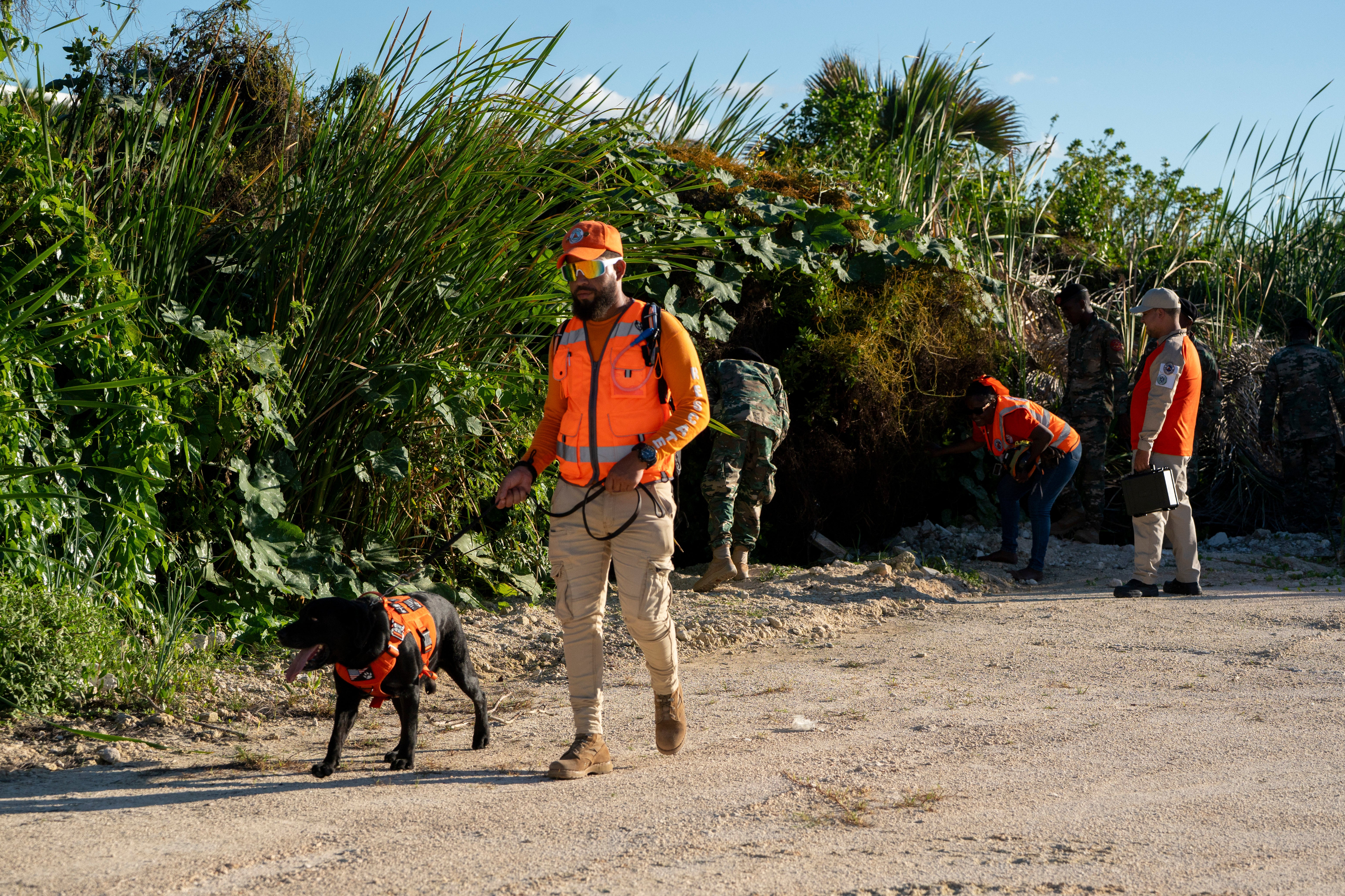 A member of the Civil Defense Canine Unit is looking for Sudiksha Konanki, a student from the USA who has disappeared on a beach in Punta Cana, Dominican Republic.