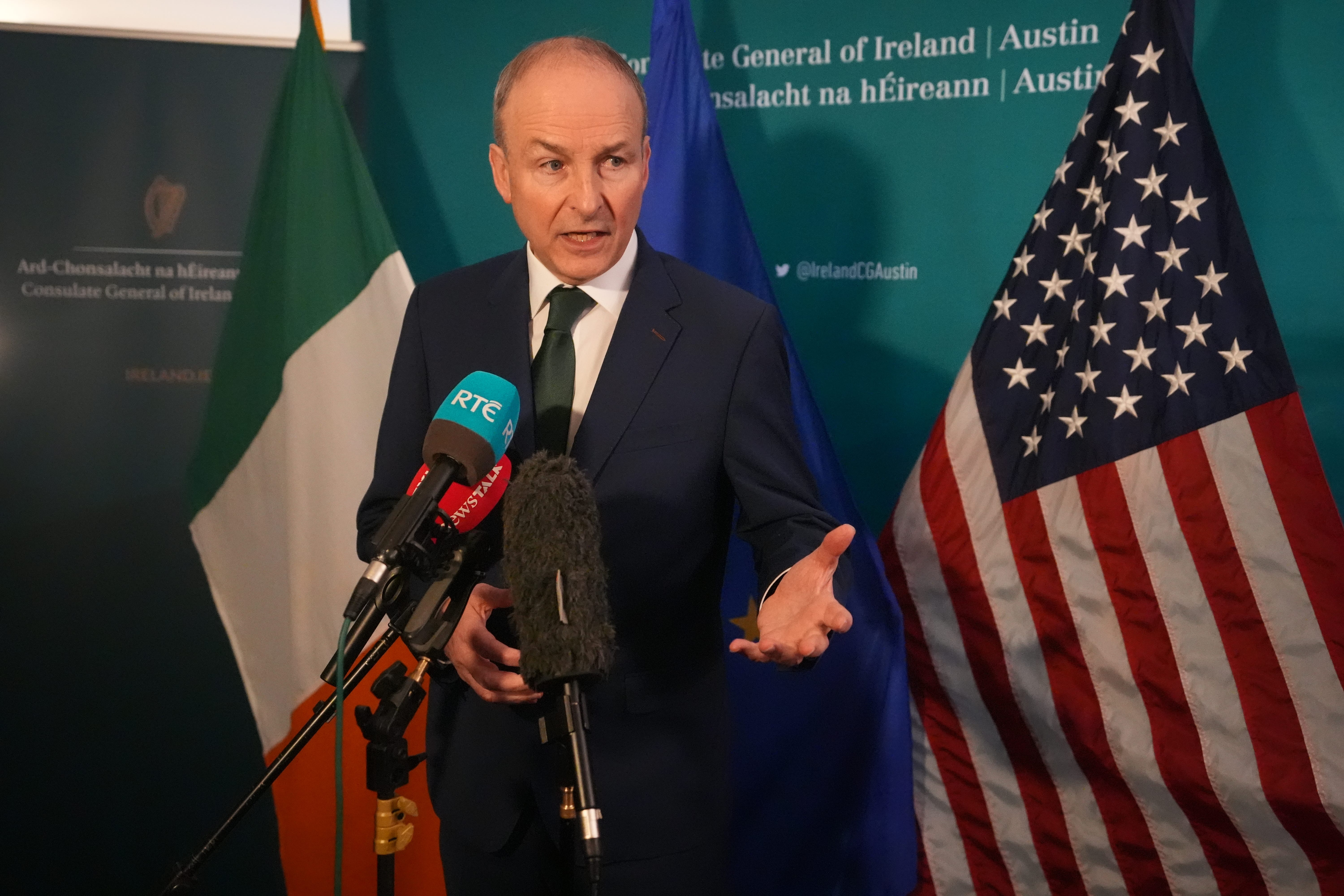 Taoiseach Micheal Martin speaking to the media at JW Marriott Hotel in Austin, Texas (NIall Carson/PA)