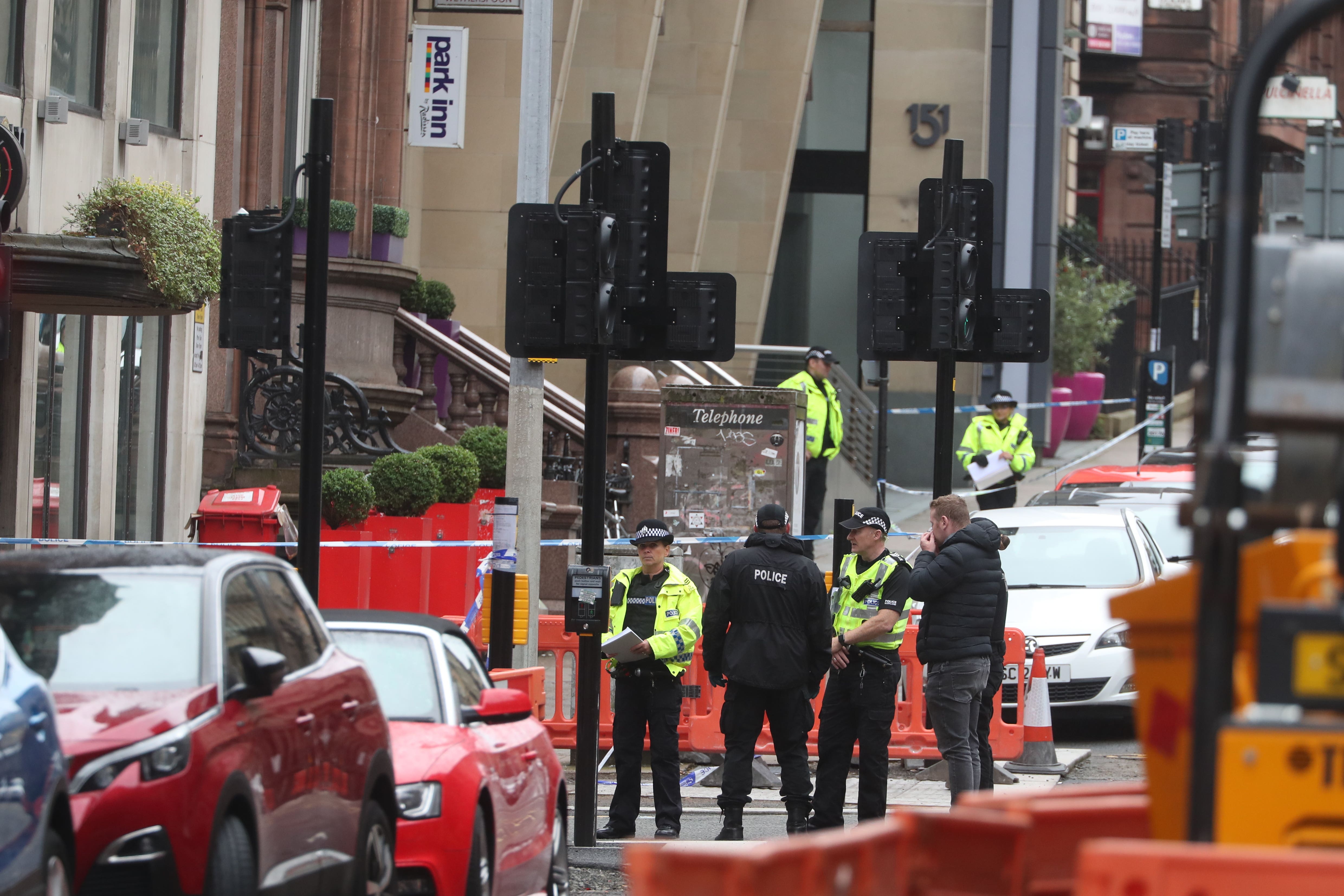 Police at the scene in West George Street, Glasgow, after the shooting (Andrew Milligan/PA)