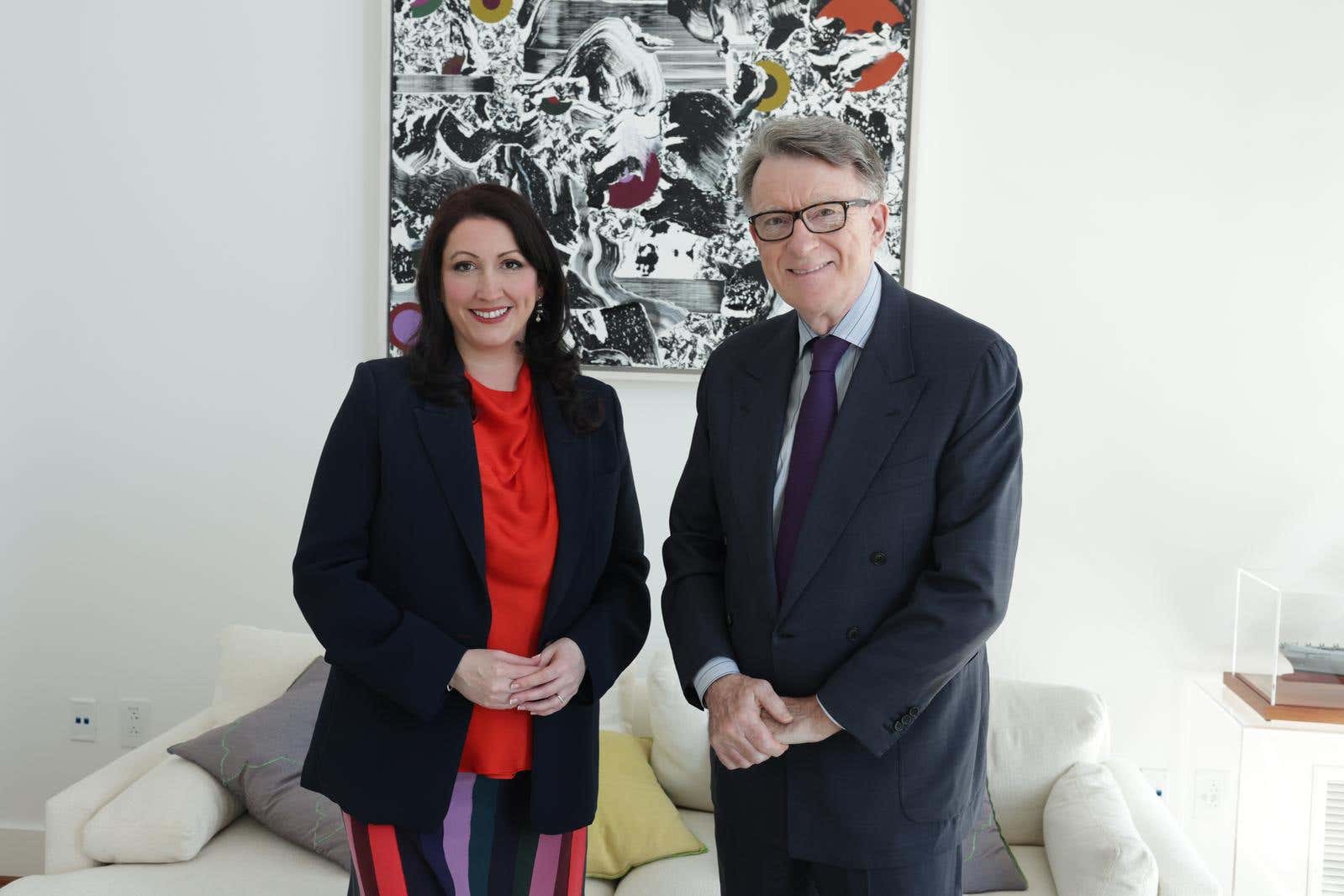 Deputy First Minister Emma Little-Pengelly with UK Ambassador to the US Lord Peter Mandelson (DUP/PA)