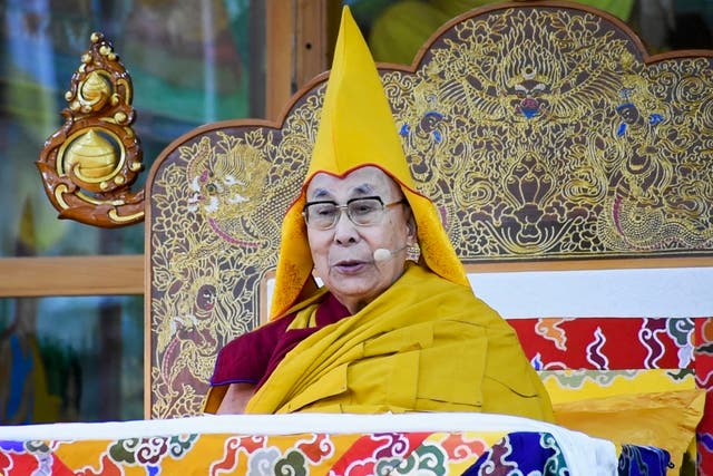 <p>File. The 14th Dalai Lama speaking at a public gathering on the occasion of ‘Chotrul Duechen’ or the ‘Day of Offerings’, the full moon day of the first month of the Tibetan New Year, at the Dalai Lama temple in Dharamsala, India</p>