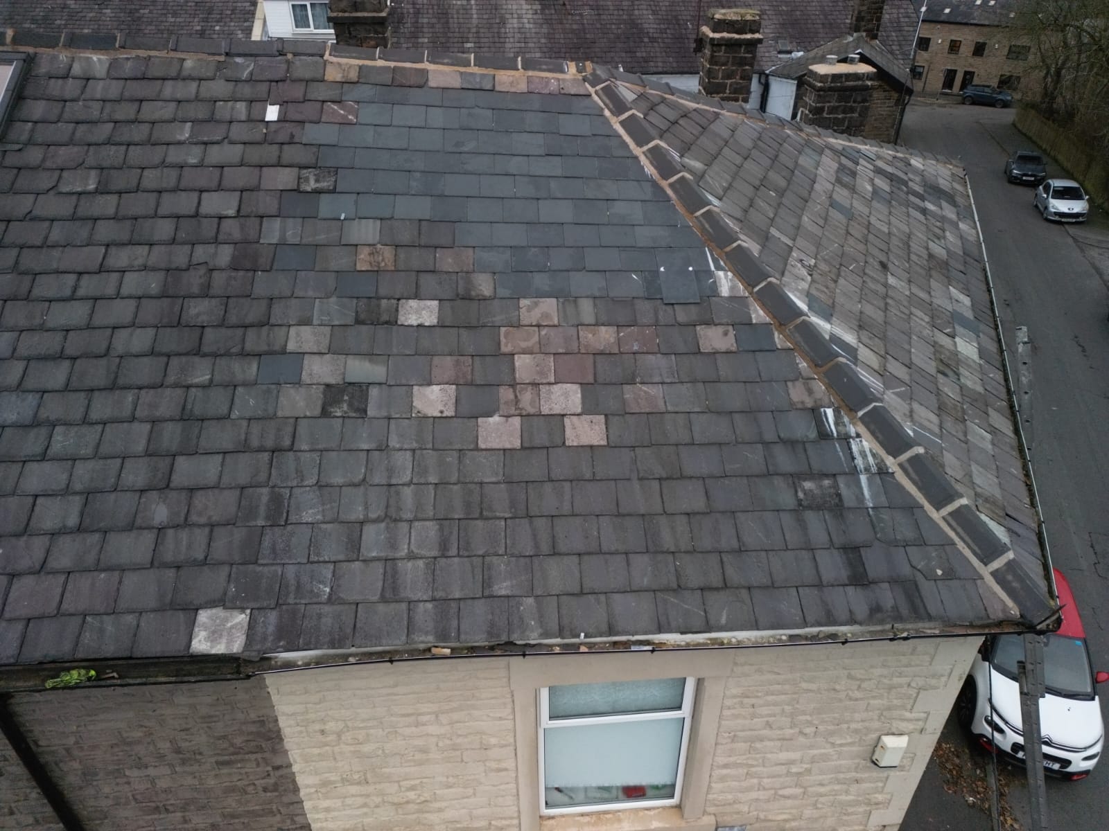The initial patch performed by the first roofer